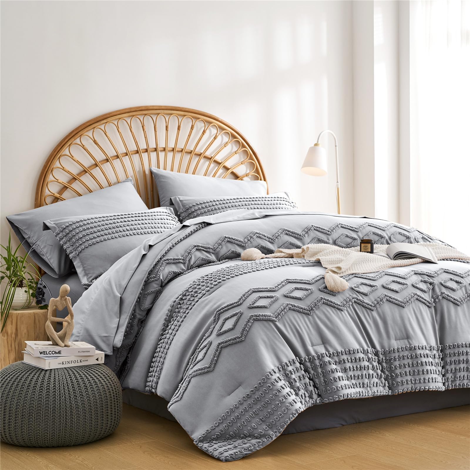 Black Friday Deals 2025 - U By Bedsure Tufted Boho Comforter Set 3 Pieces Farmhouse Shabby Chic Embroidery Bed Set Soft Jacquard Comforter For All Seasons Full Dark Grey
