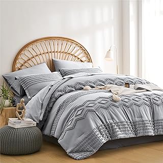 KAKIJUMN Grey Tufted Geometric Queen Set