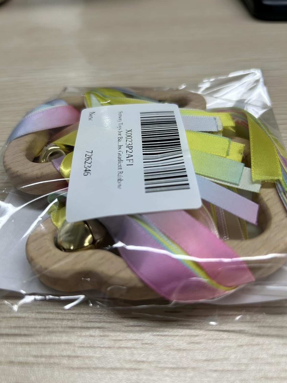 Sensory Toys for Babies - 2 Pack Teething Sensory Toy Rainbow Ribbons Rattle Toys Baby Wooden Toys for Babies Infant Toddler 3-24 Months Gradient Rainbow 11