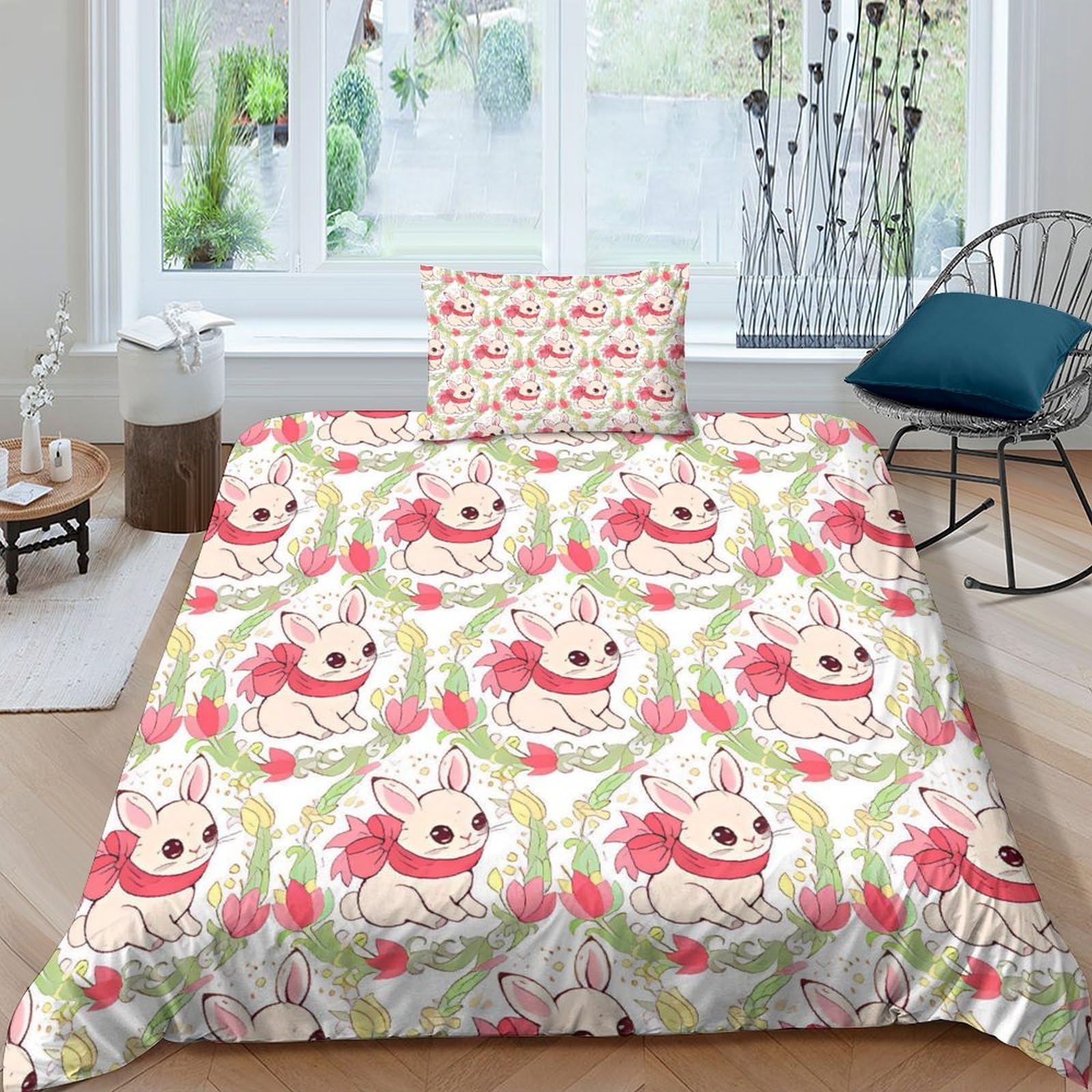 Parure de lit lapin 3D en microfibre douce avec fermeture éclair pour lit enfant