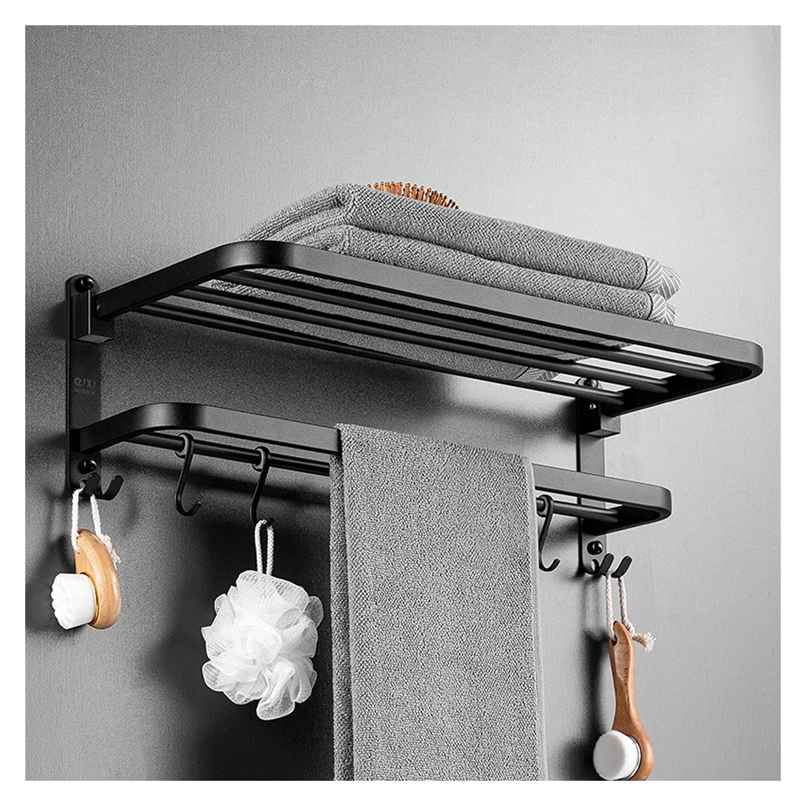 TOMYEUS Shower Caddy Bathroom Shelf Floating Shelves Wall Mounted Bathroom Wall Shelves with Towel Bar 5 S-Shape Hooks