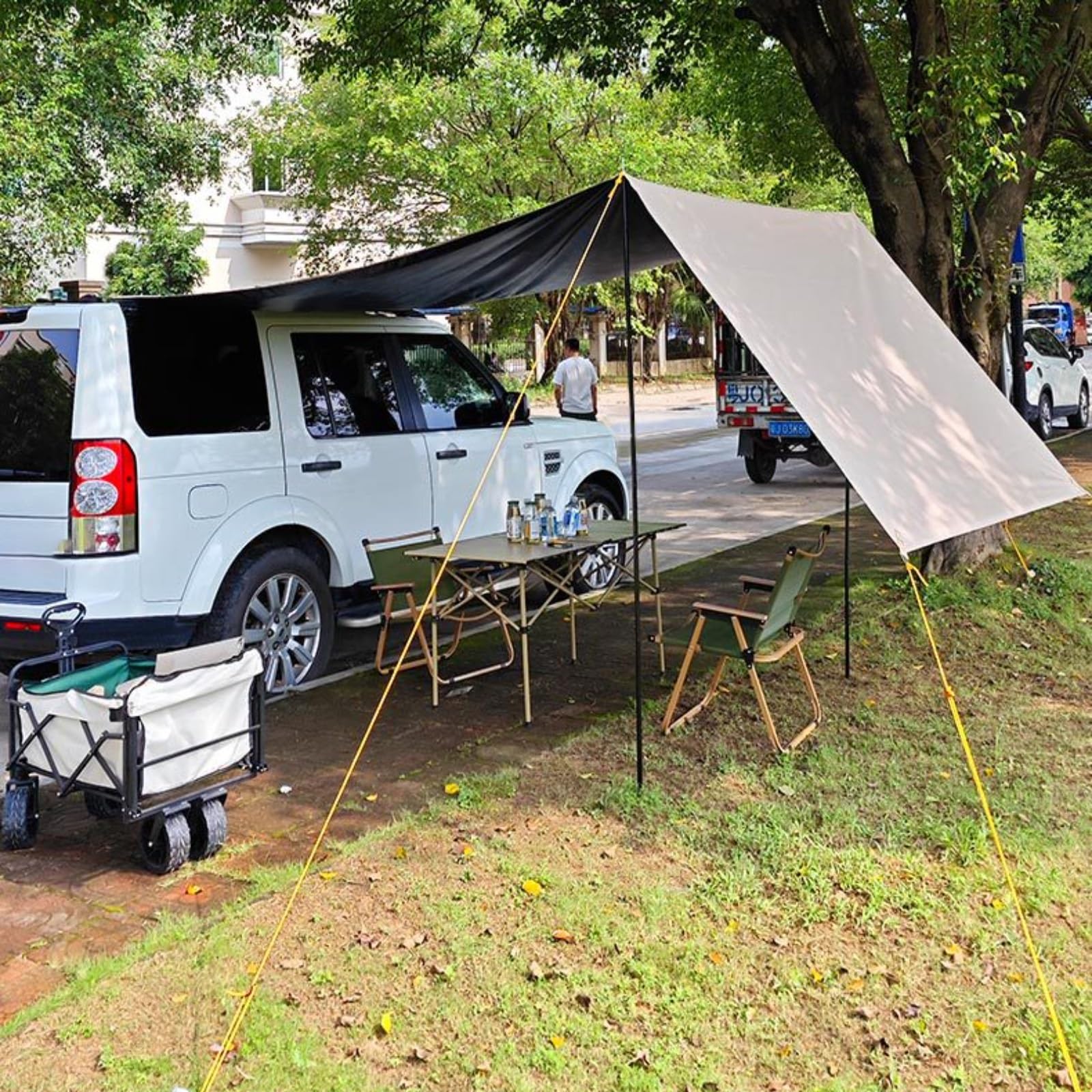 Toldo para coche con ventosas, lona impermeable UV50+ para SUV, camión, camping, múltiples modos de configuración para actividades al aire libre y hamaca, mochilero