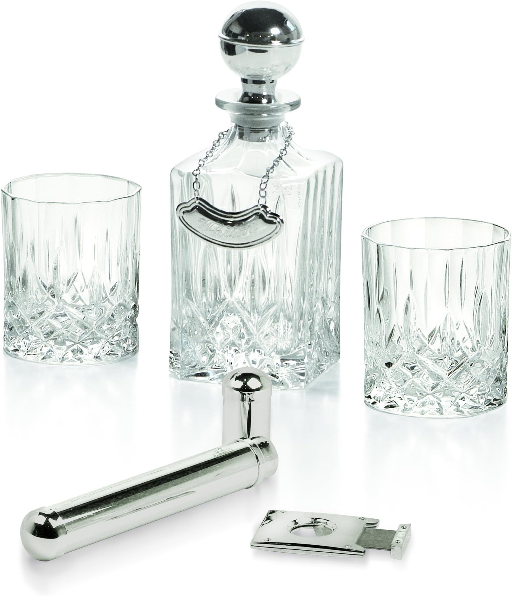 2 People Cognac and Sigar Set Wooden Case, Crystal Glass, Multi-Colour, One Size