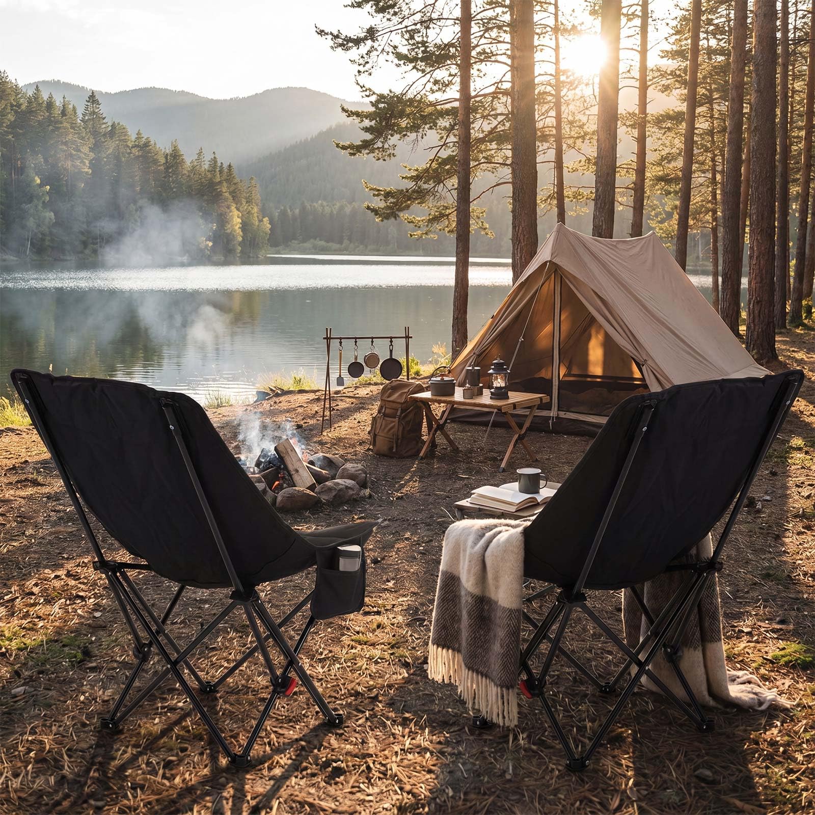 Jadive Lot de 4 Chaises de Camping 2-en-1 avec Repose-Pieds 150kg – Chaise Pliante Réglable 3 Positions, Fauteuil Relax pour Camping, Pêche et Extérieur