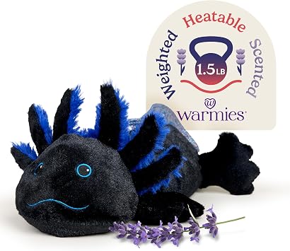 warmies Microwavable & Weighted Stuffed Animals, Black Axolotl - Heated Stuffed Animal Plushie for Warmth & Comfort - Cute Soft Plush Toys for Adults & Children Boys, Girls, Babies & Toddlers