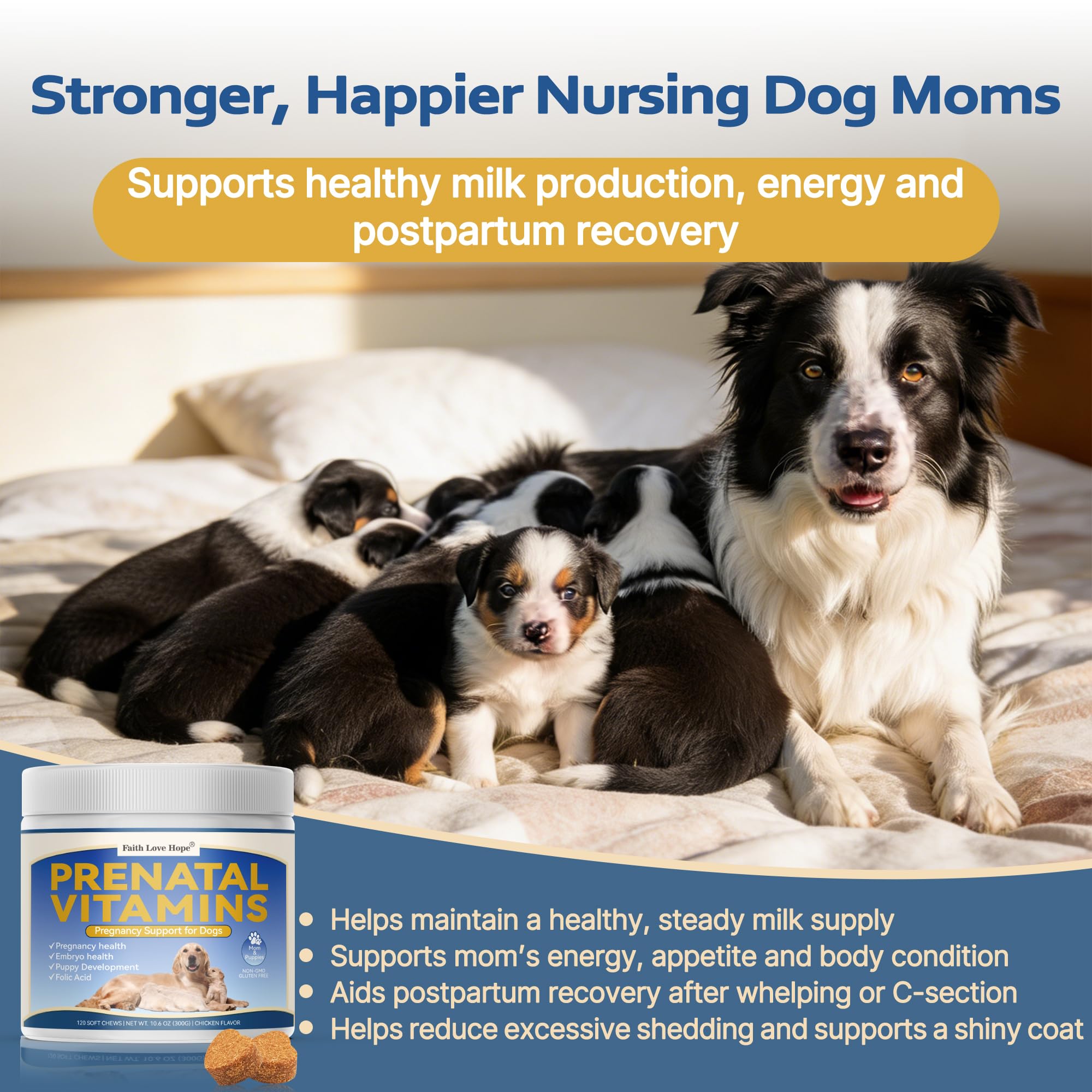 Dog Prenatal Vitamins - Supports Pregnancy Wellness, Puppy Growth & Lactation and Recovery | Riched Essential Nutrients - DHA, Folic Acid,Iron, Calcium | Advanced Multivitamin for Pregnant and Nursing — Amazon image 4