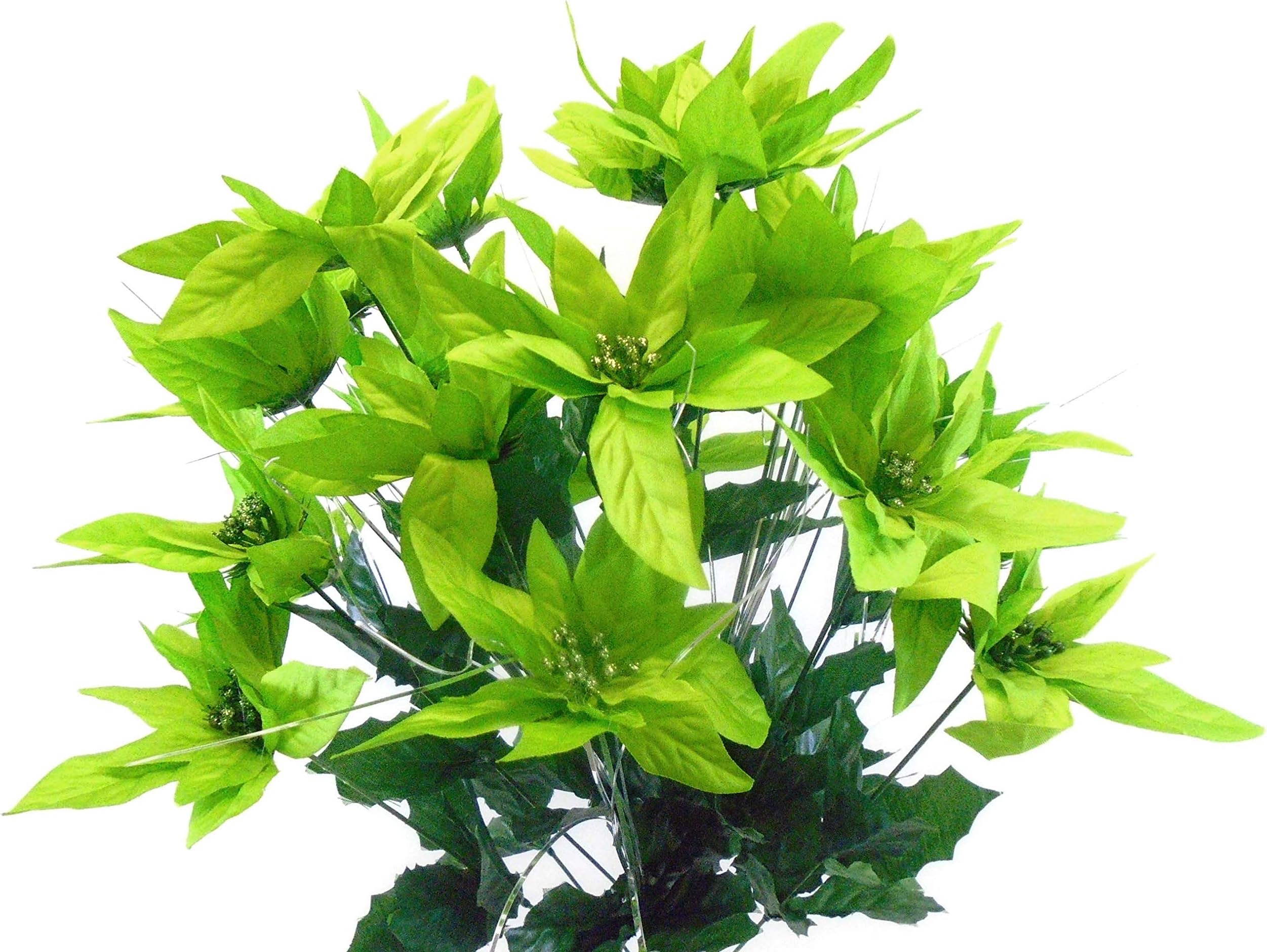 Lime Christmas Poinsettia Bush 24 Artificial Silk Flowers 24" Bouquet 030 LIM