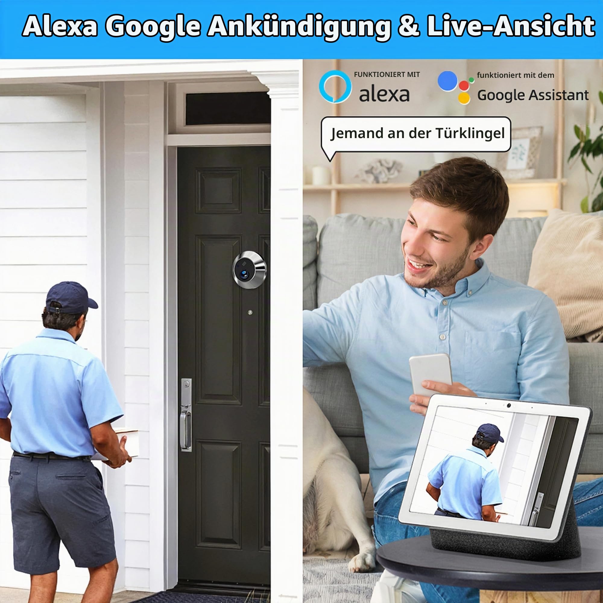 Bewinner 1080P Video Türklingel mit Kamera, 4,3-Zoll-LCD HD Bildschirm, 130° Weitwinkel, Visuelle Türklingel, Digitaler Türspion, Türspion Kamera mit PIR Bewegungserkennung (Schwarz)