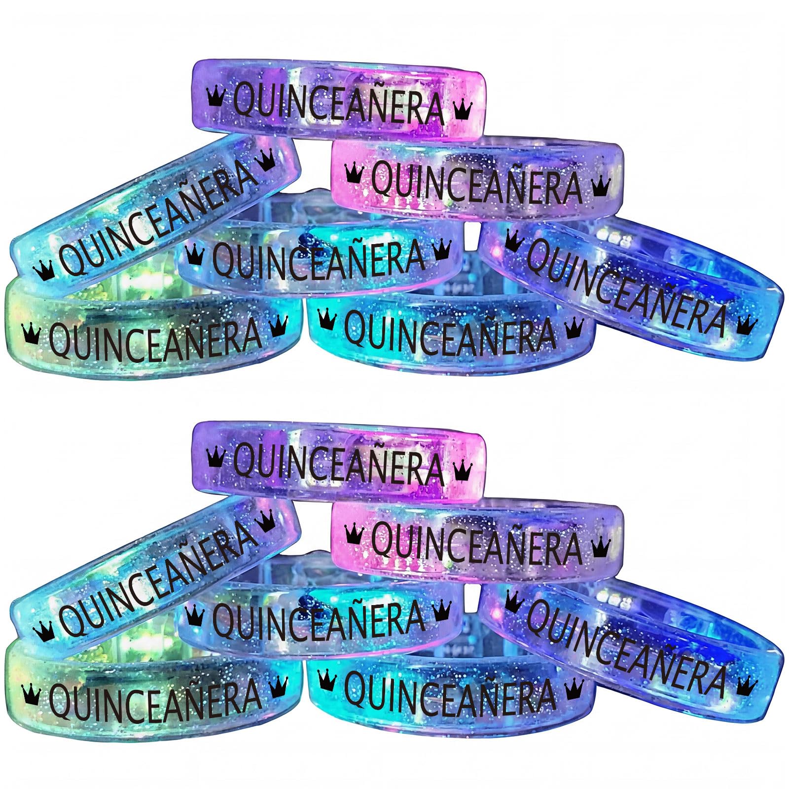 Paquete de 36 pulseras de quinceañeras que brillan en la oscuridad con luz LED, suministros de fiesta, regalos de fiesta de cumpleaños, recepciones, celebraciones, regalo