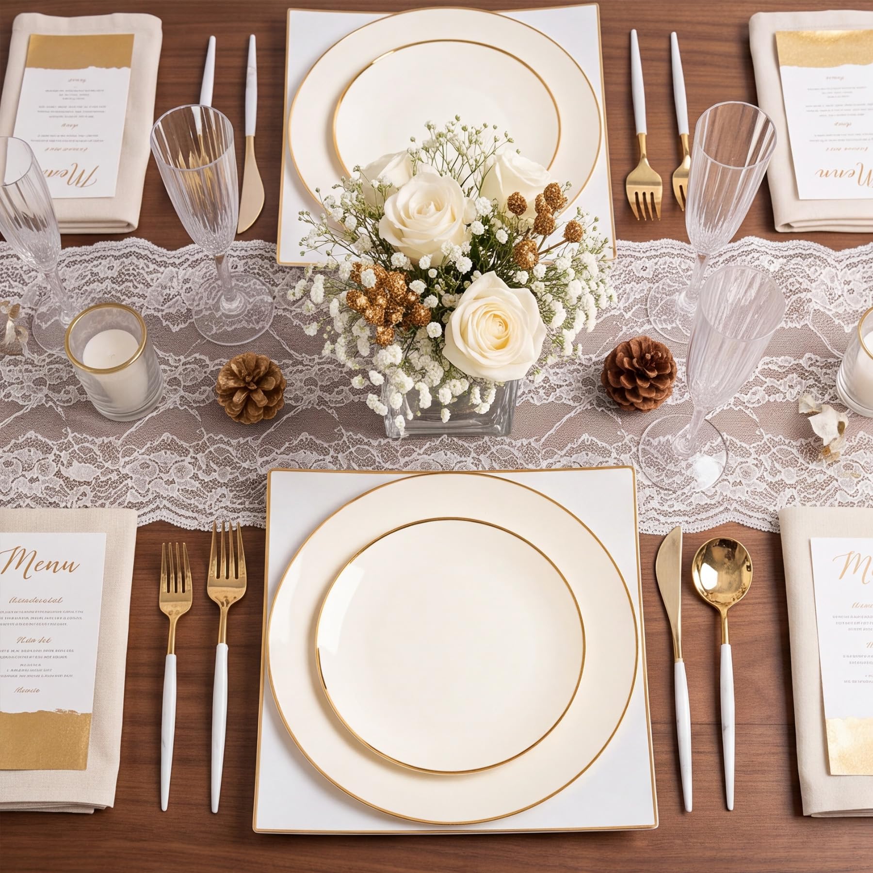 Ivory Gold Rim Plates - 100 Pack -7 Ivory Gold Rim Plates - 100 Pack -7