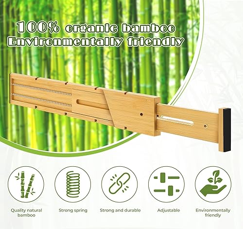 Miniatura 3 de 6 separadores de cajones de bambú con insertos, organizadores de cajones de utensilios de cocina expandibles, organizador de cajones ajustables para