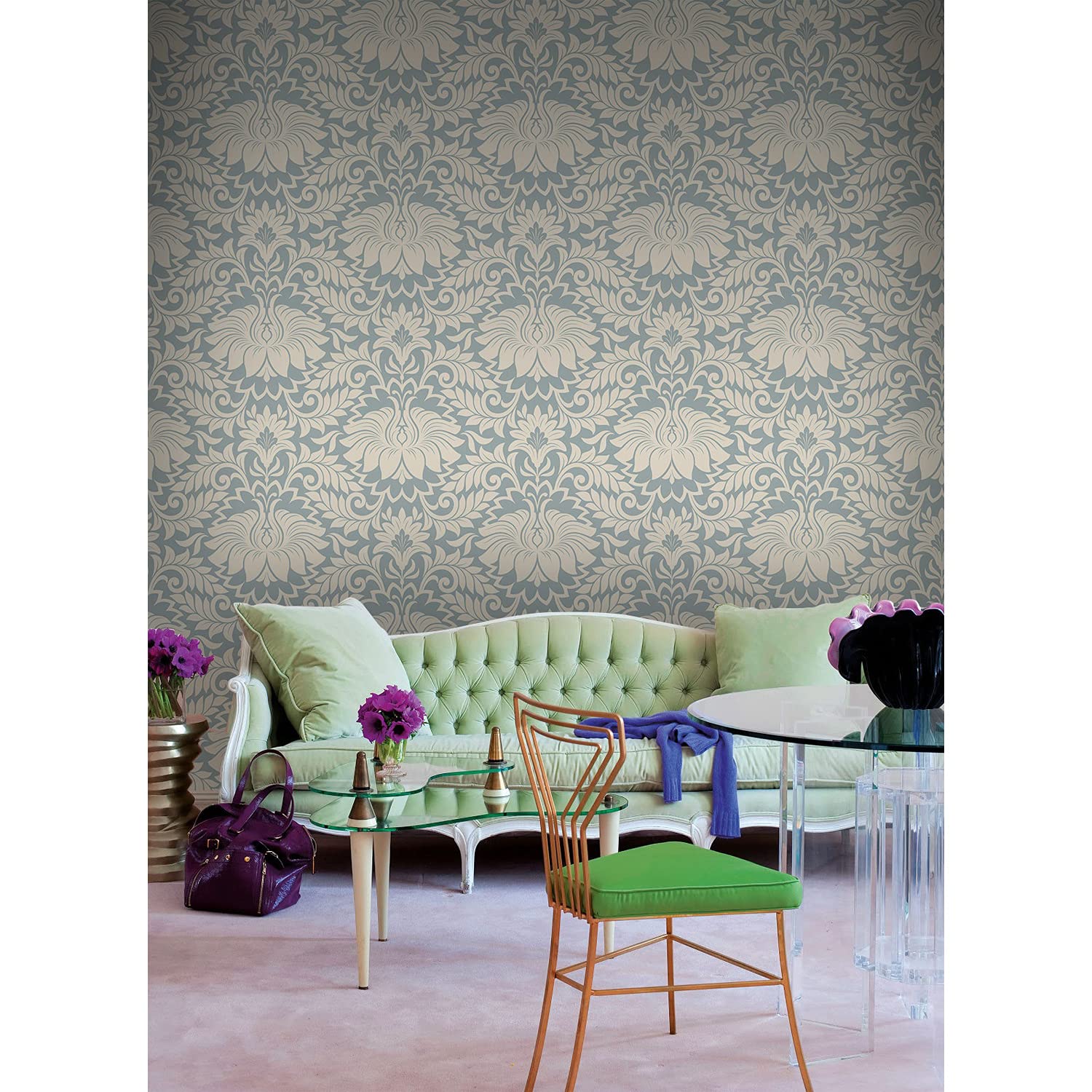 Papier Peint Fleur Vintage 152x104 cm en Latex pour Mur de Salon