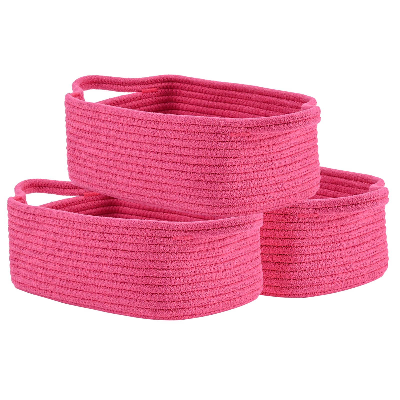 KALLAX Small Woven Basket, 12 x 8 x 4.5 Inches, Small Storage Baskets for Organizing, Gift Baskets Empty, Cute Rope Shelf Closet Storage Bins for Shelves, Dog Toy Basket, 3 Packs, Hot Pink