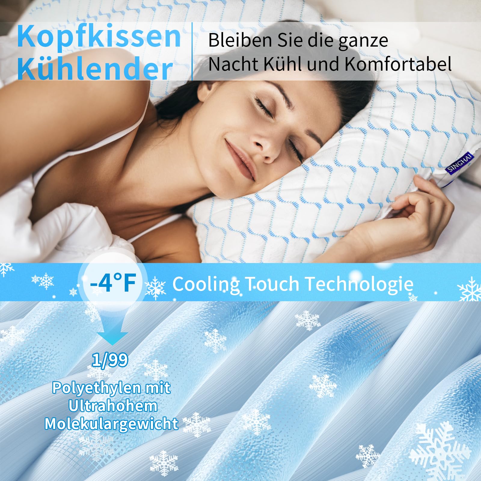 Memory Foam Kopfkissen Orthopädisches Seitenschläferkissen 40x80 cm Blaue Welle