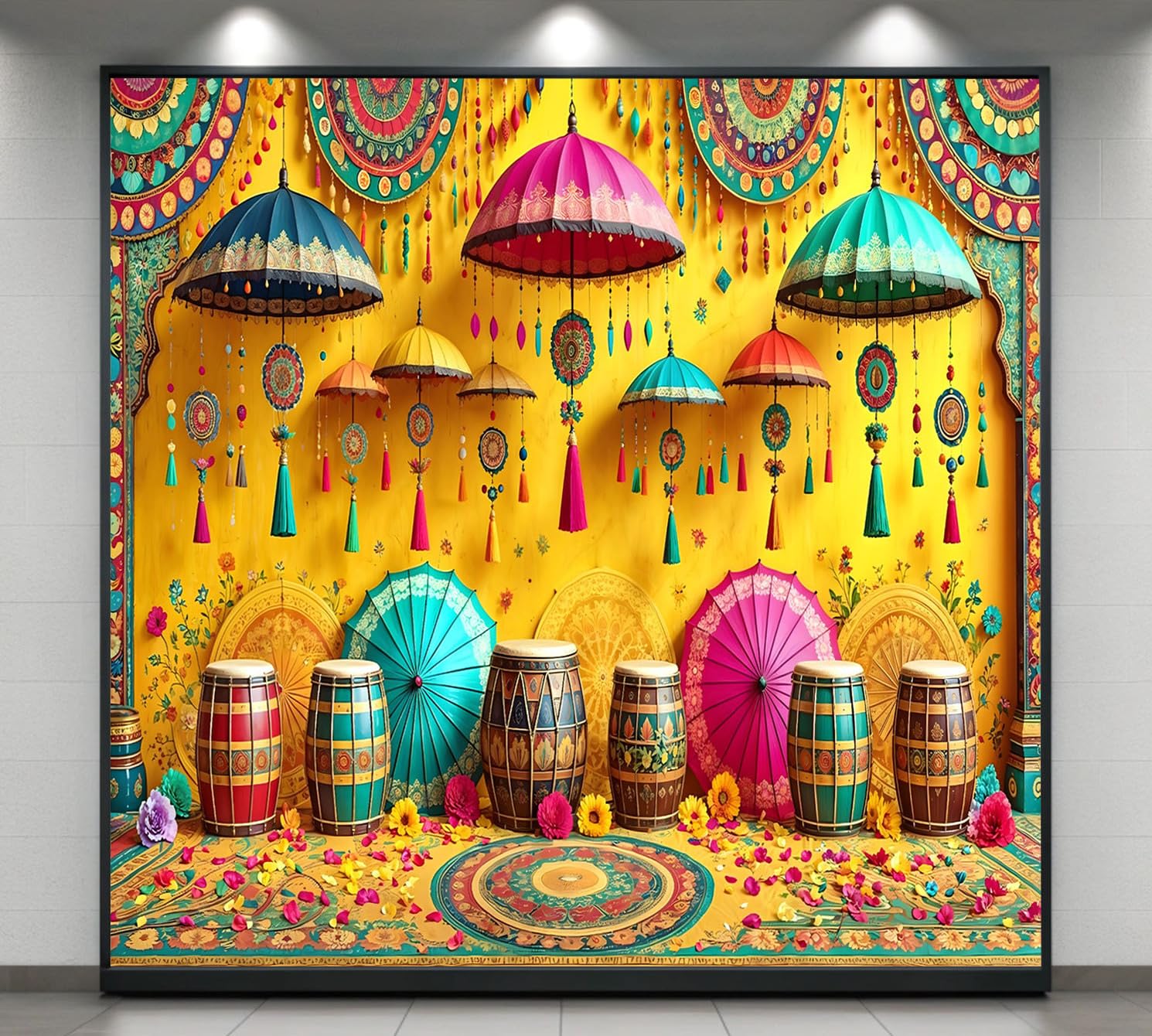 Traditional Indian Decor commonly Used for Wedding Festive Celebrations Backdrop Cloth for Decoration Background Curtain Cloth Fabric-Polyester Size 8 Feet Height and 8 Feet Width(8 * 8)-image-47