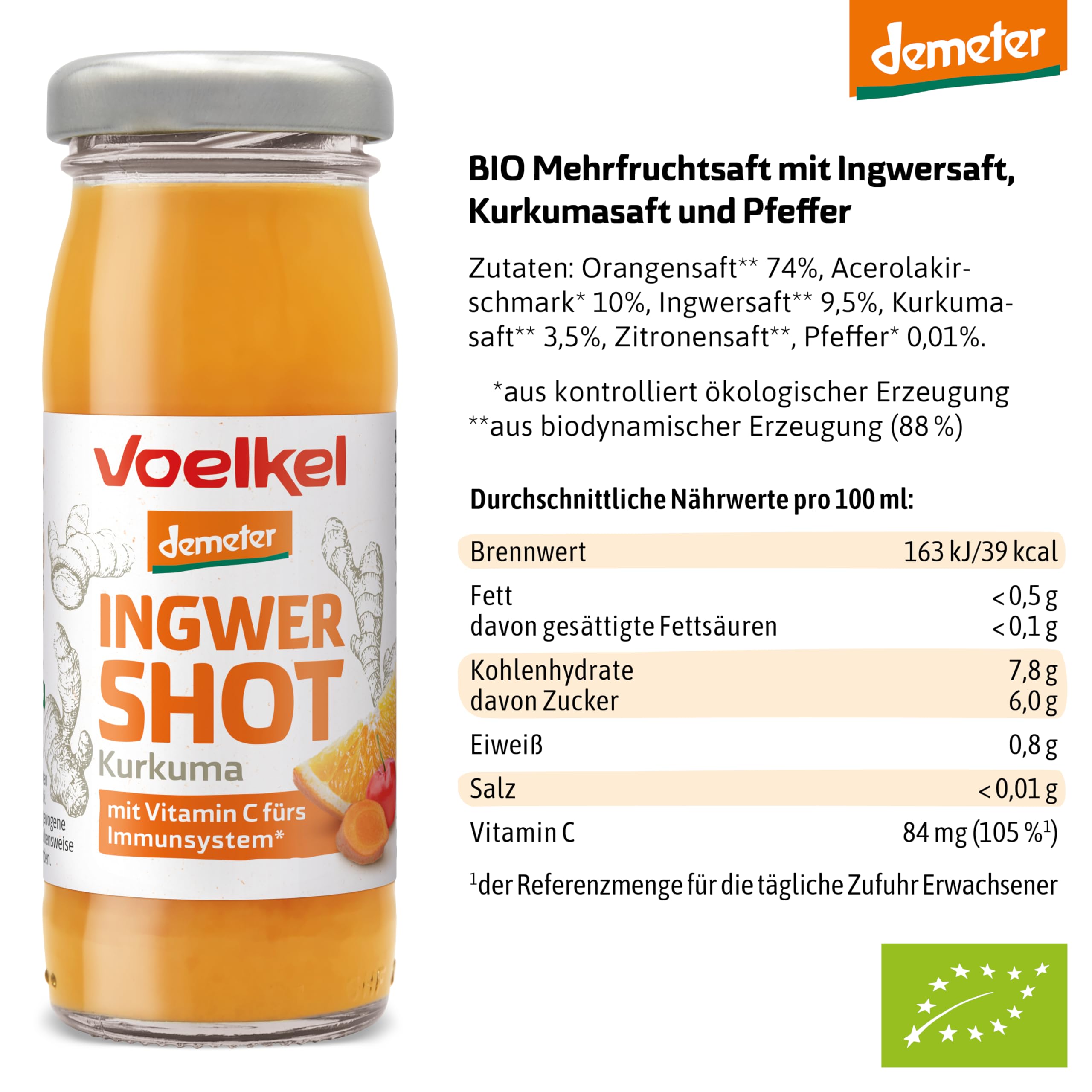 Voelkel Ingwer Shot Kurkuma (8 x 95ml) (Packung mit 4)