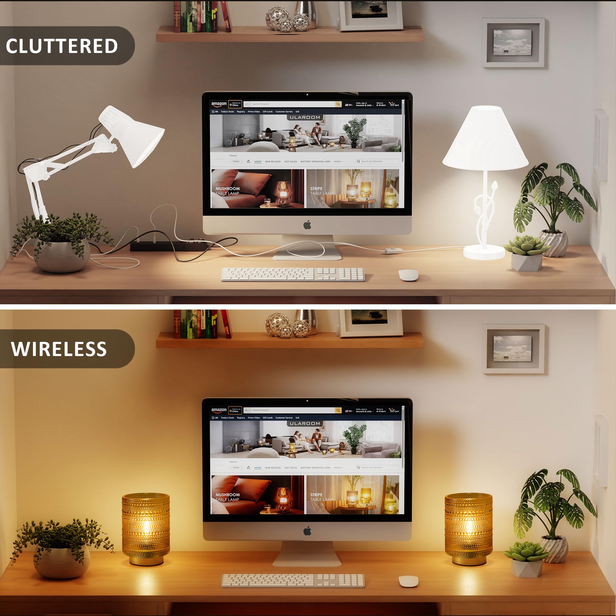 ULAROOM Batteriebetriebene Lampe mit Timer, schnurlose Tischlampen, Blasen-Design für Heimdekoration, tragbare kleine Lampe für Zimmer, dekorativ, Wohnzimmer, Schlafzimmer, 2 Stück
