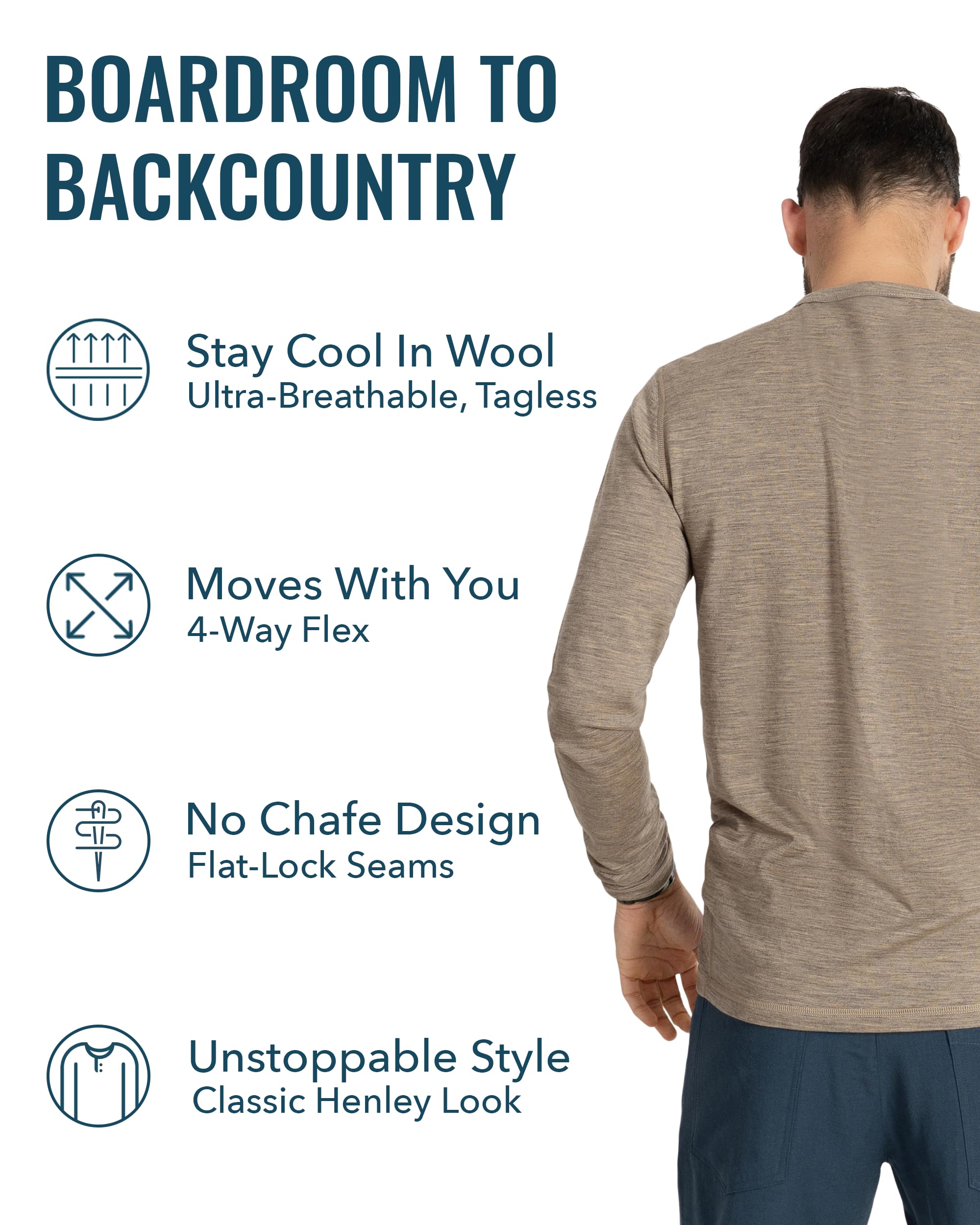 Men's Merino Long Sleeve Henley by Woolly | RWS Certified | Super Soft, Classic Style, Seattle Designed - Deep Teal - M