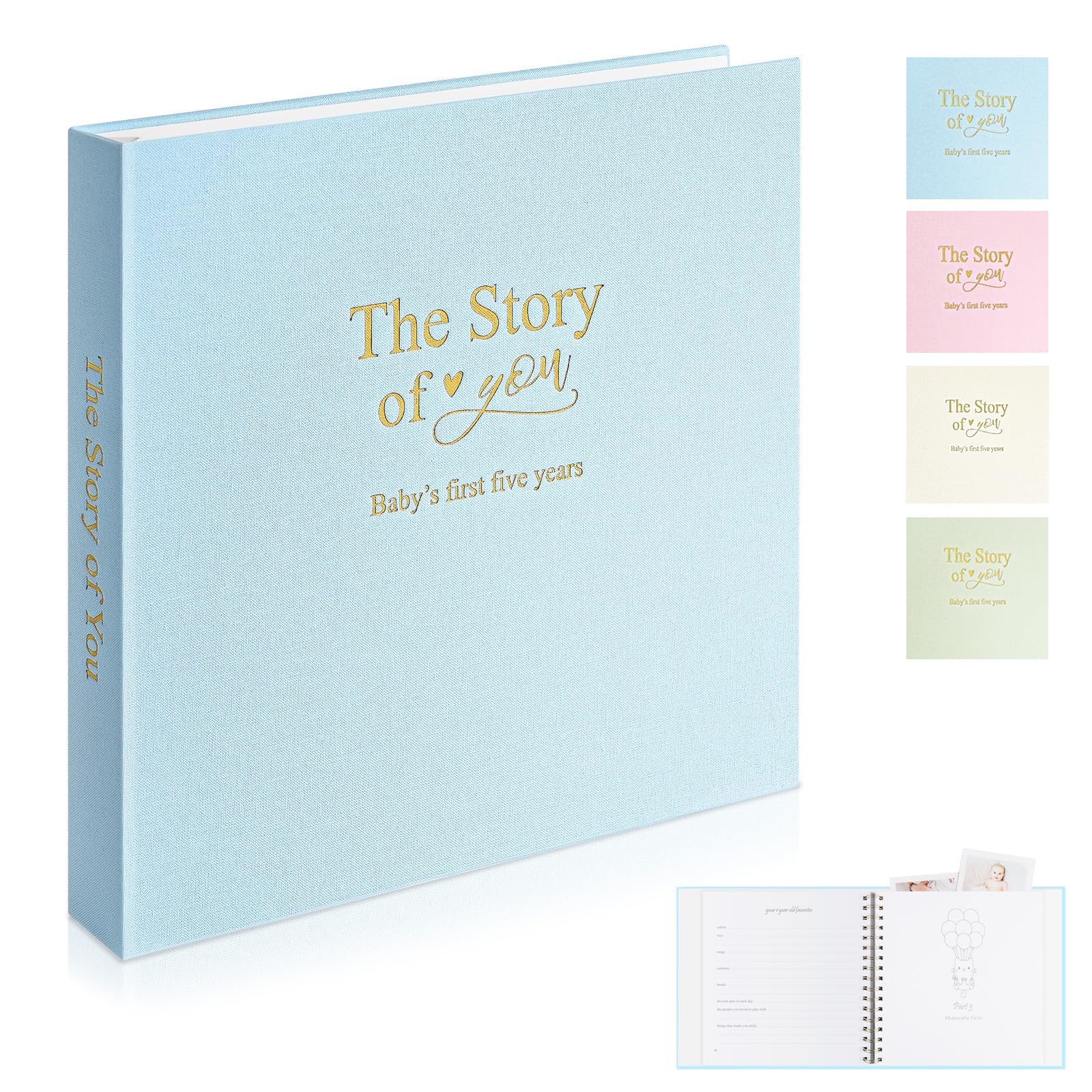 Timeless First 5 Years Keepsake Baby Memory Book for Boy or Girl, Luxury Linen Cover Acid Free Pages, Neutral Baby Journal Milestone Book or Scrapbook