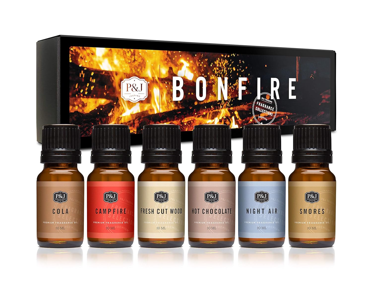 P&J Fragrance Oil Bonfire Set Smores, Night Air, Cola, Hot Chocolate, Campfire, Cut Wood