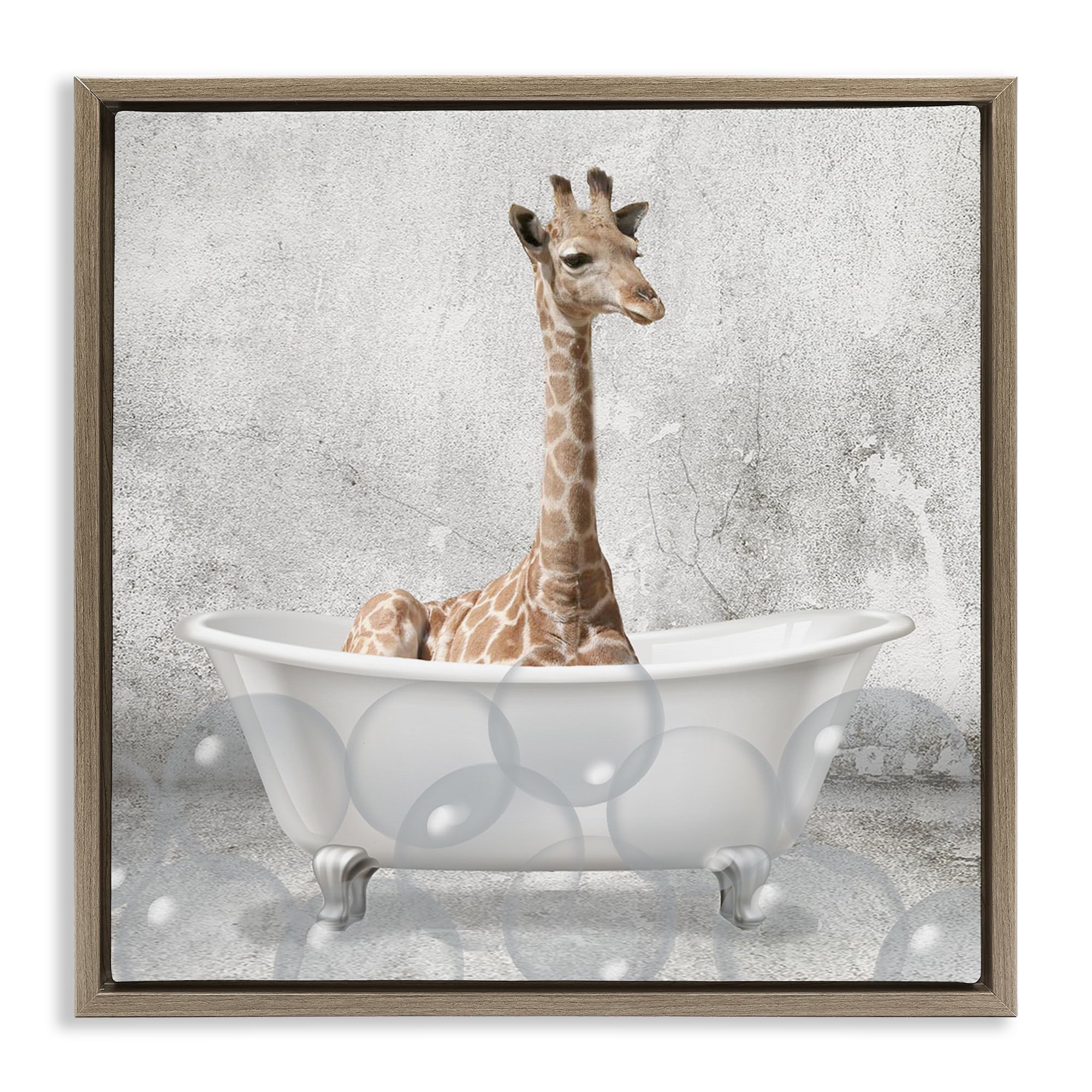 Baby Giraffe Bath Time Nursery, 24 x 24 Inch Canvas in Floater Frame