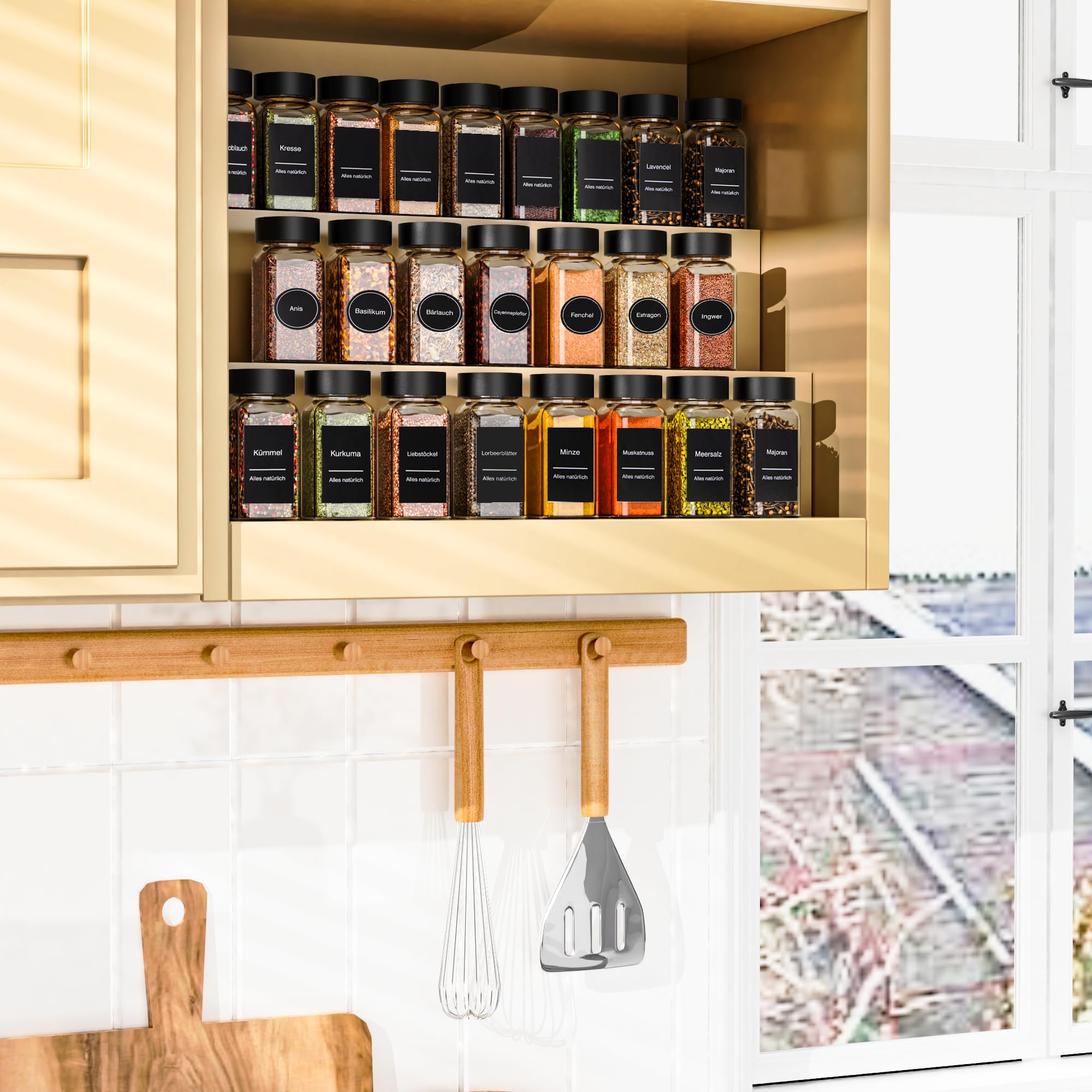 24 Hoekige Kruidenpotjes 120ml Met Deksel En Etiketten - Complete Kruidenorganizer Set