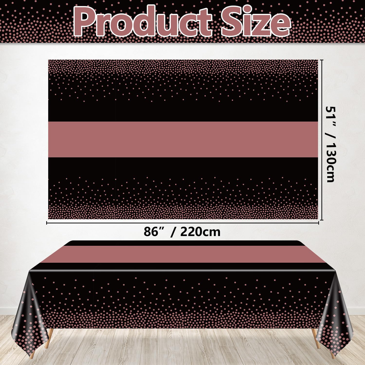 4 Pack Black and Rose Gold Tablecloths - 86.6"x51.2" Rectangular Rose Gold Table Cover for Weddings Birthdays First Communion Baby Showers Graduation image 2