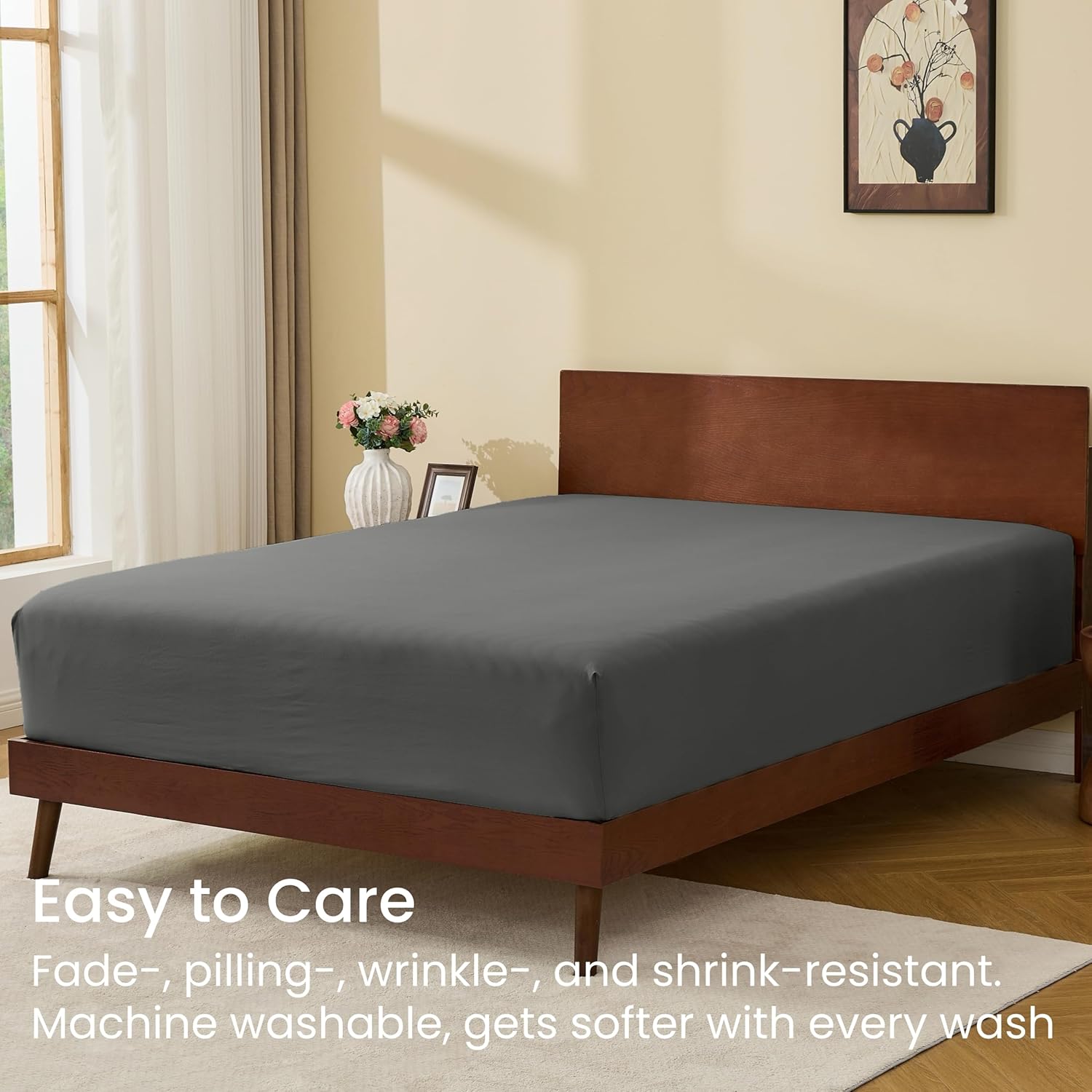 GOKOTTA King Size Fitted Sheet, Bottom Single Fitted Sheet Only with Elastic Corner Straps, Deep Pocket for 10-16 Inch Mattress - Soft Microfiber - Breathable, Hypoallergenic, Wrinkle Free - Dark Grey