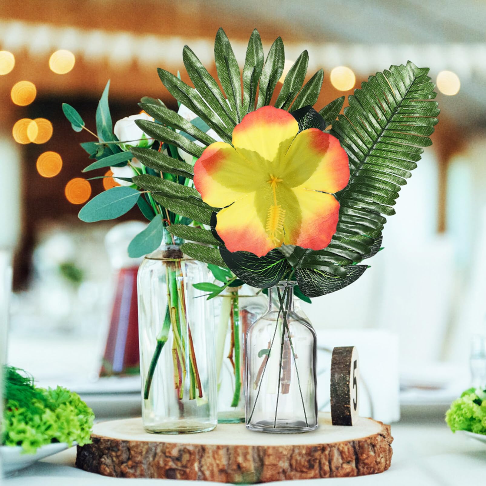 1set Decorativo per Tavolo con Piante Tropicali Artificiali di Foglie e Fiori per Feste e Celebrazioni Hawaiane Decorazioni Vivaci per Eventi e Incontri Familiari