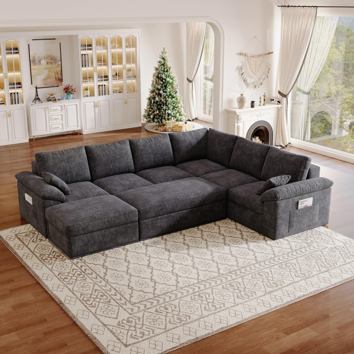 88.6" Boneless Cloud Sectional Couch for Living Room, Compressed Modular L-Shaped Sofa with Storage Ottoman, Frameless Chenille Couch in Boxes, 5-Seater (Gray)