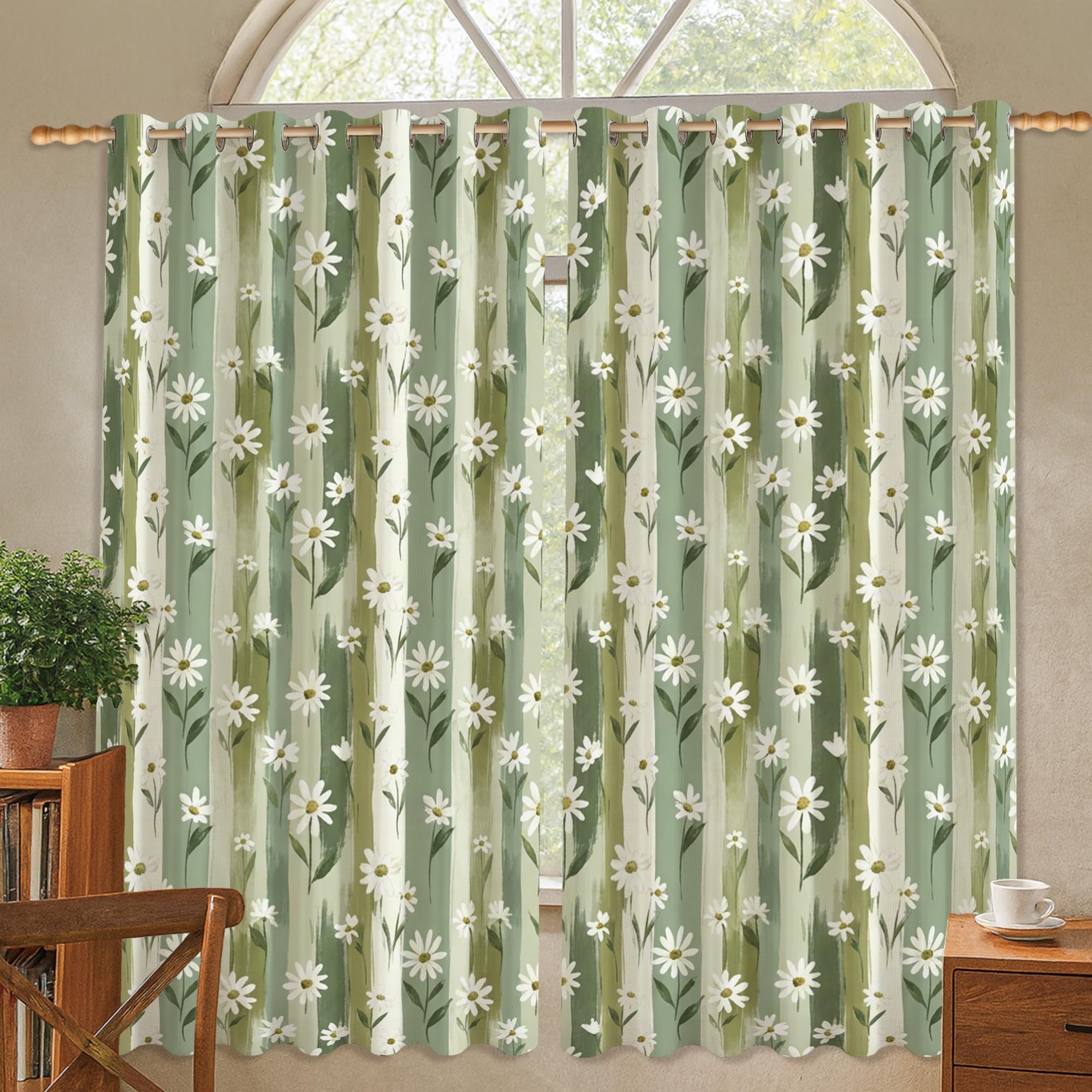 Rideaux occultants pour chambre à coucher au motif feuilles vertes