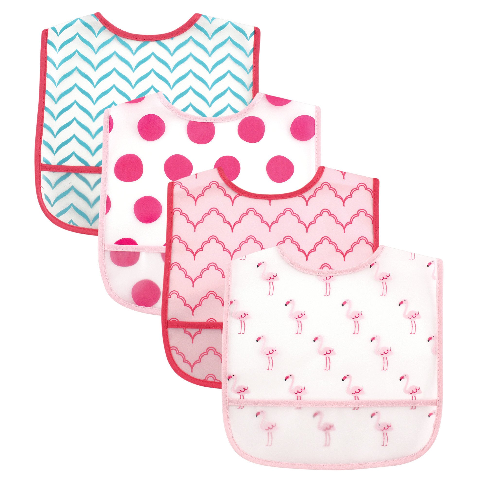 Luvable Friends 4 Piece Waterproof Bibs with Crumb Catcher, Flamingos by Luvable Friends