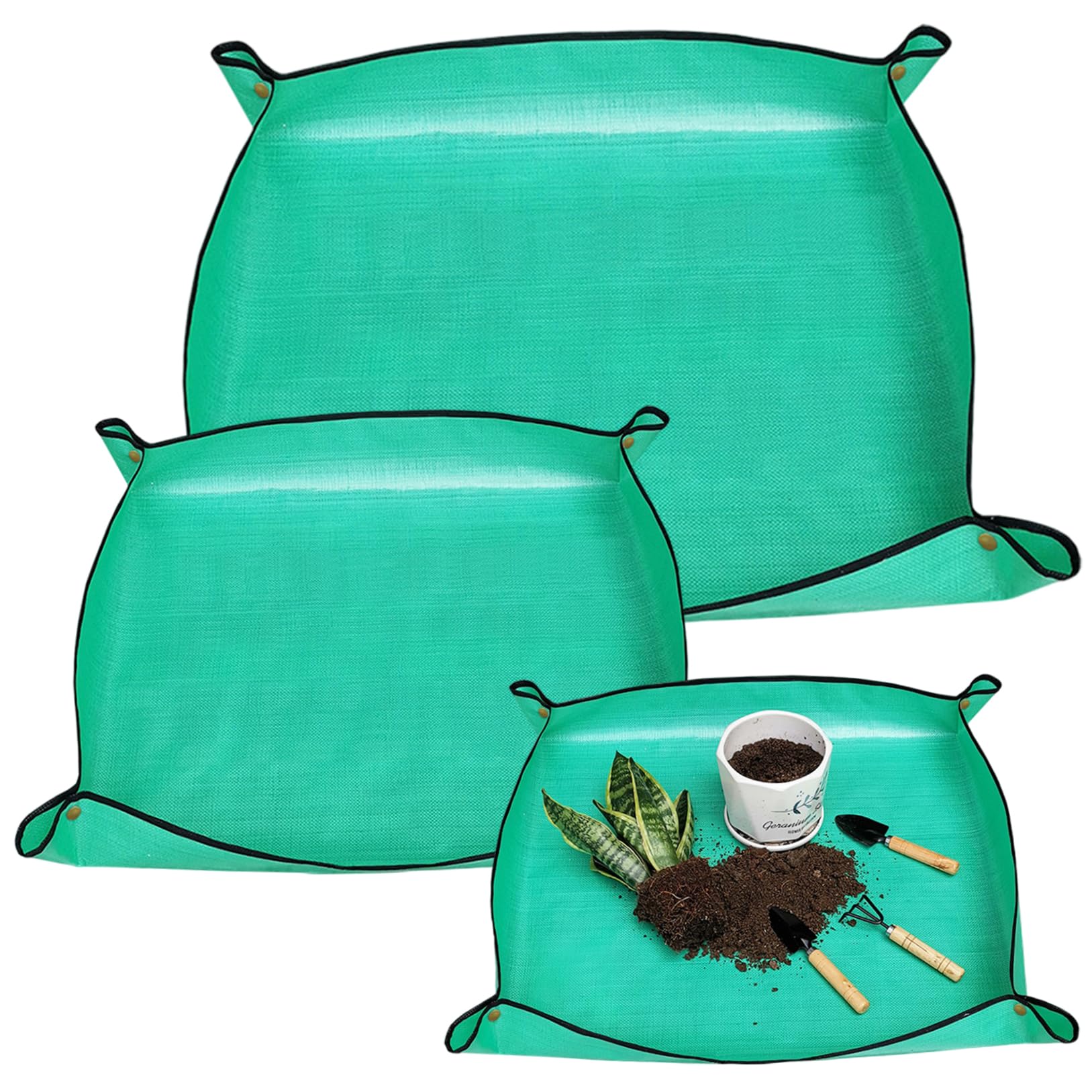 Monwssoe Flower Pots, 3PCS Repotting Mat for Indoor Plants, Waterproof Potting Mat, Foldable Reusable Gardening with Strap for Soil Changing, Planting, and Mess-Free Plant Care
