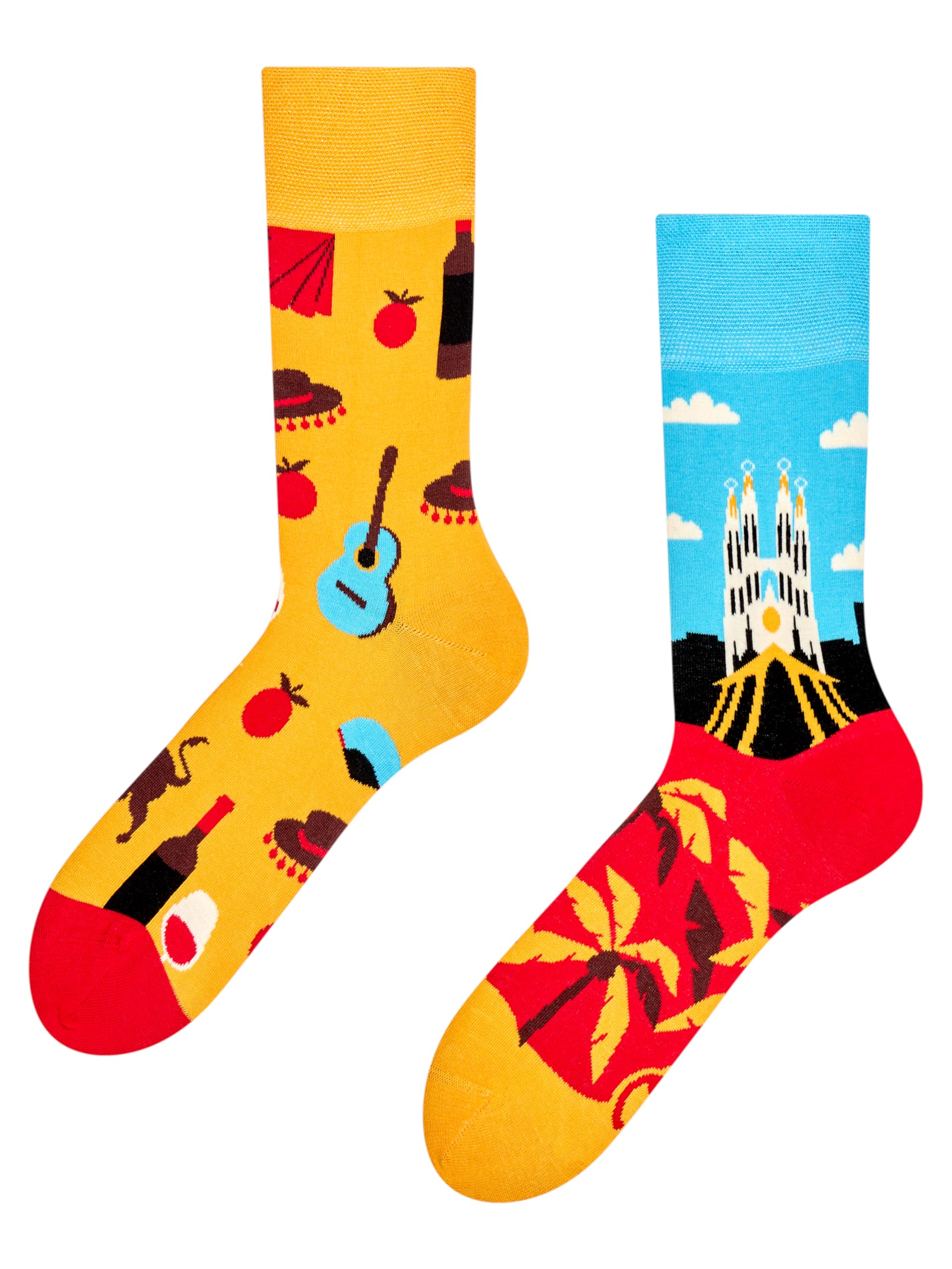 Dedoles Unisex Socks Cotton Funny Designs Football Bicycle Horses Plants Firefighter Gift Mismatched, color: Beige, design: Spain, size: 3-5