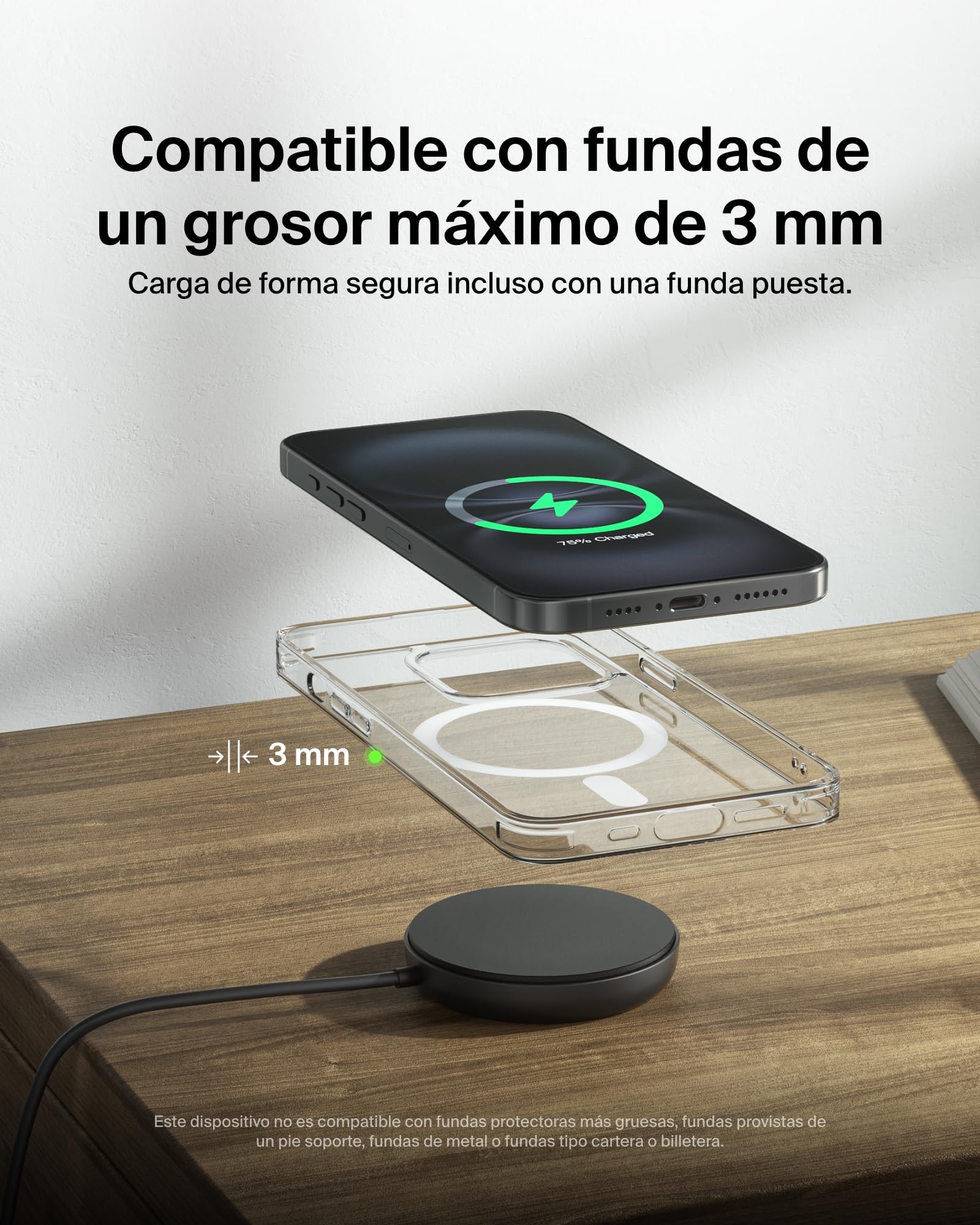 Belkin Cargador Inalámbrico Compatible con MagSafe, Base de Carga Magnética 15W, Certificación Qi2, iPhone 17, Air, Samsung Galaxy S25, Pixelsnap y AirPods - con Fuente de alimentación - Negro