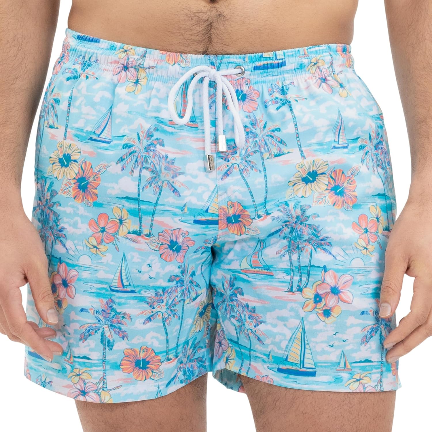 Kenny Flowers Men's Swim Trunks, Mid-Length Comfortable Swim Shorts, with Elastic Waistband, Mesh Lining, and Triple Stitched