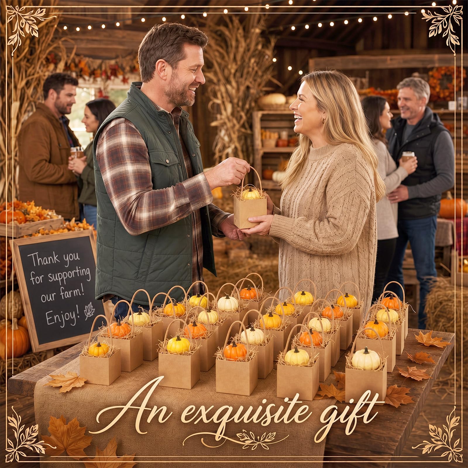 MTLEE Juego de 24 velas con forma de calabaza de otoño con bolsas de papel kraft y relleno de rafia, vela de cera de soja y calabaza naranja, regalo de Acción de Gracias, Halloween, para mujeres