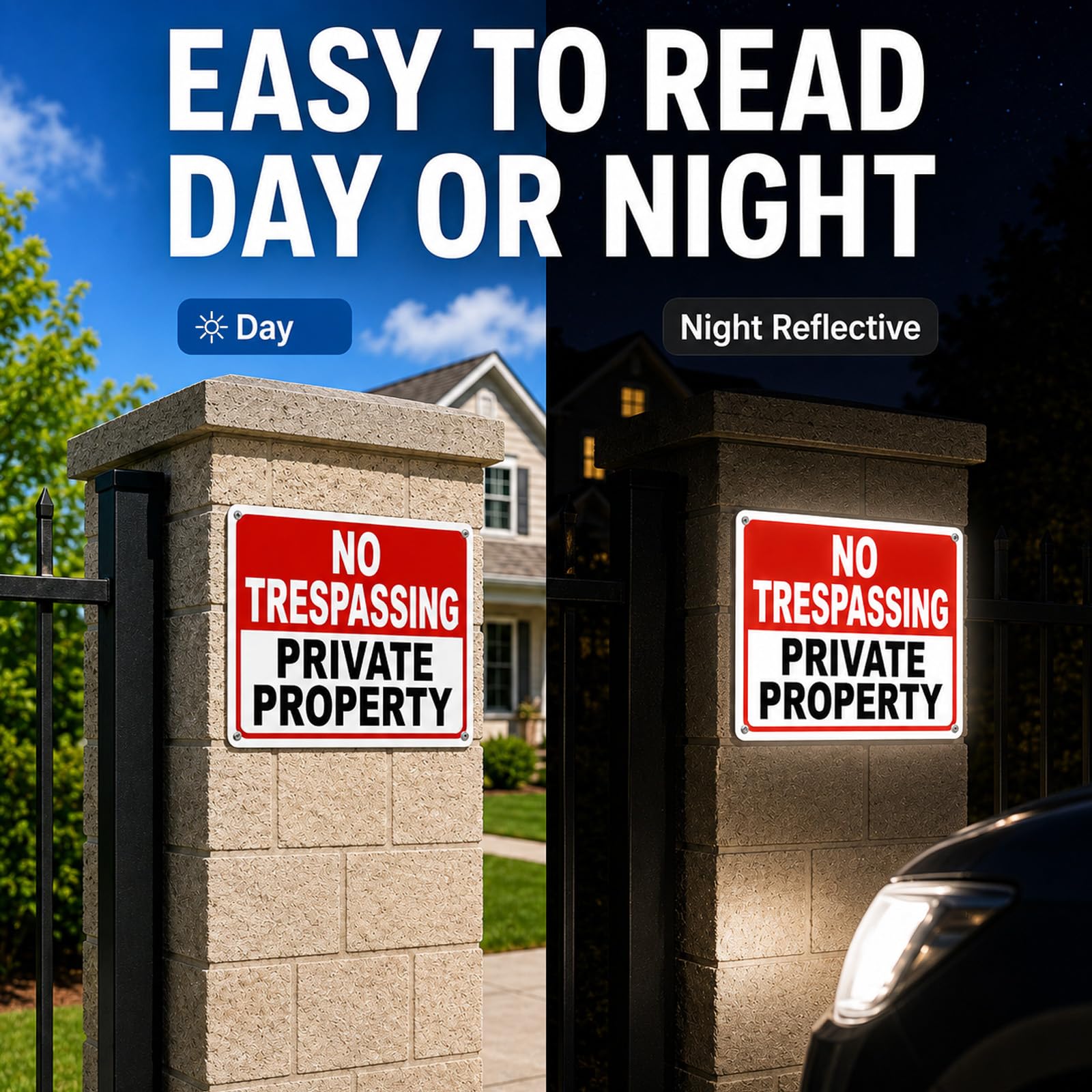 2 Pack No Trespassing Signs Private Property – 10x7 Inch 40 Mil Rust Free Aluminum, Reflective Warning Sign, UV Printed, Weatherproof & Easy to Mount, High Visibility Security Sign for Home & Business — Amazon image 2