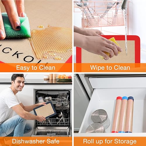 Miniatura 5 de Juego de 3 alfombrillas de silicona para hornear, sin BPA, reutilizables, antiadherentes, para horno, galletas, macarrones, pizza, protector de