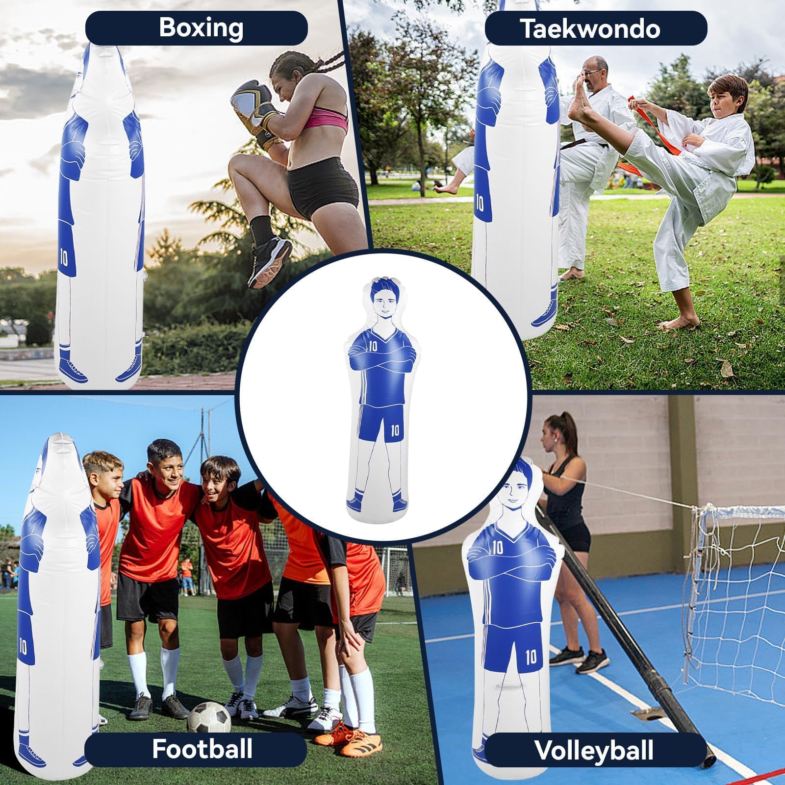 Gardien de But de Football Gonflable, 40x160cm/15,75x62,99 po Bouclier de Mannequin Football Mannequin d'air PVC Défenseur Mural Entraînement de Gardien pour Enfants Adultes (4Pcs)