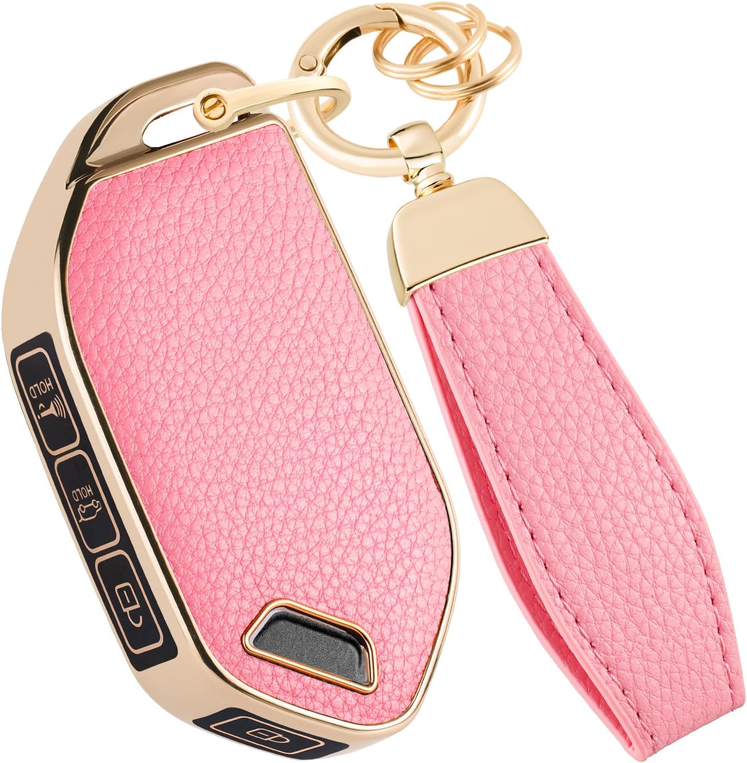Key fob cover for KIA with Keychain, Soft TPU Leather Texture Key Case Shell for Telluride Sorento X-Line K4/K5 GT-Line EV5 Sportage 2023 2024 2025 2026, Pink