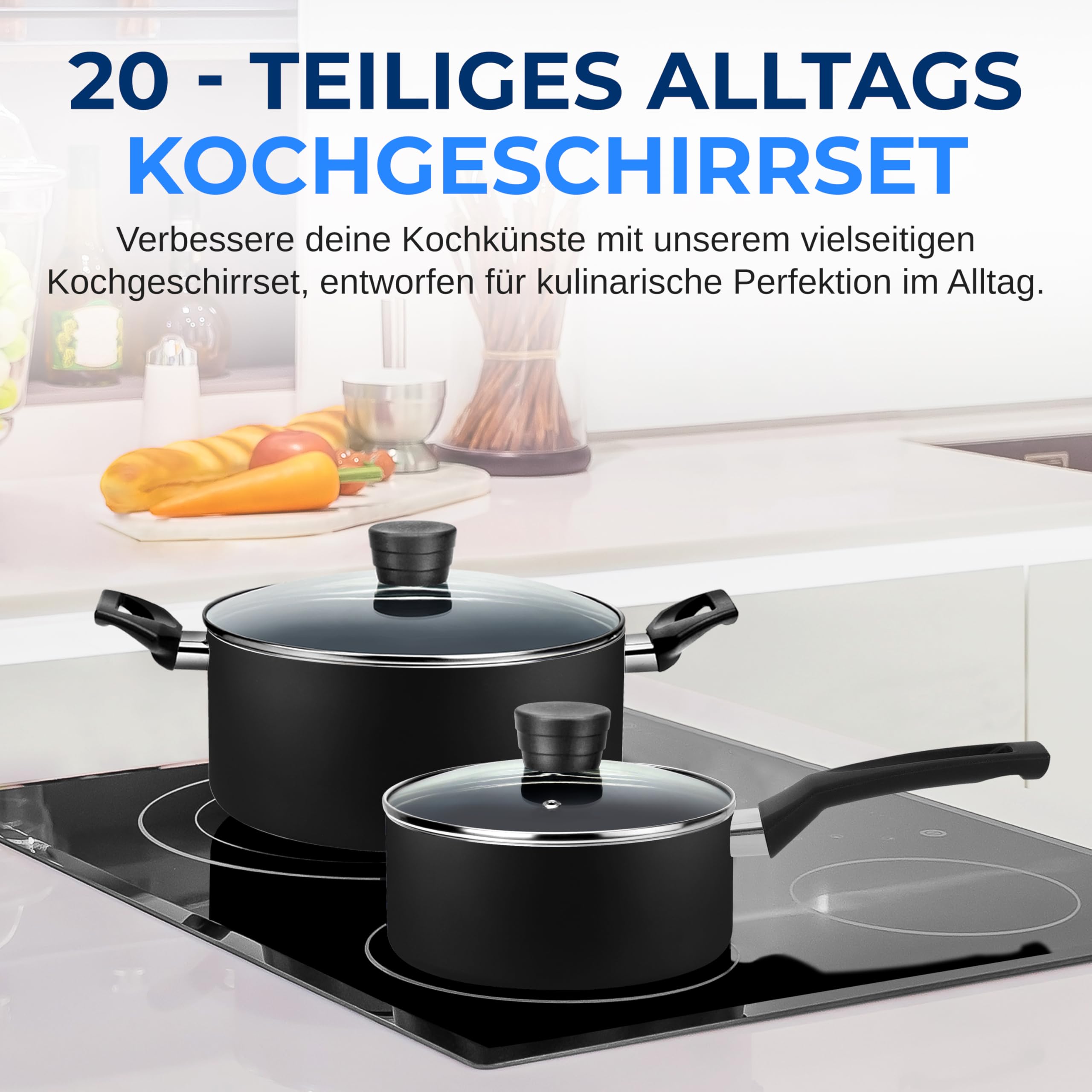 SereneLife Töpfe & Pfannen, 11 teiliges Kochgeschirr Set, Antihaftbeschichtet, Inklusive Küchenzubehör, Für Gas-, Elektro- & Keramikherde, PFOA/PFOS-frei, Schwarz