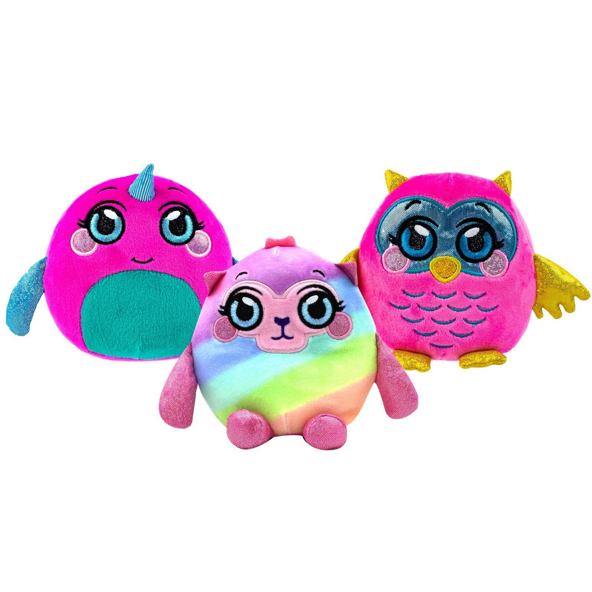 Mushmeez Squeezy, Squishy, Moldable Plush, Stuffed Animal - 3 Pack (Llamma, Narwhal, Owl)