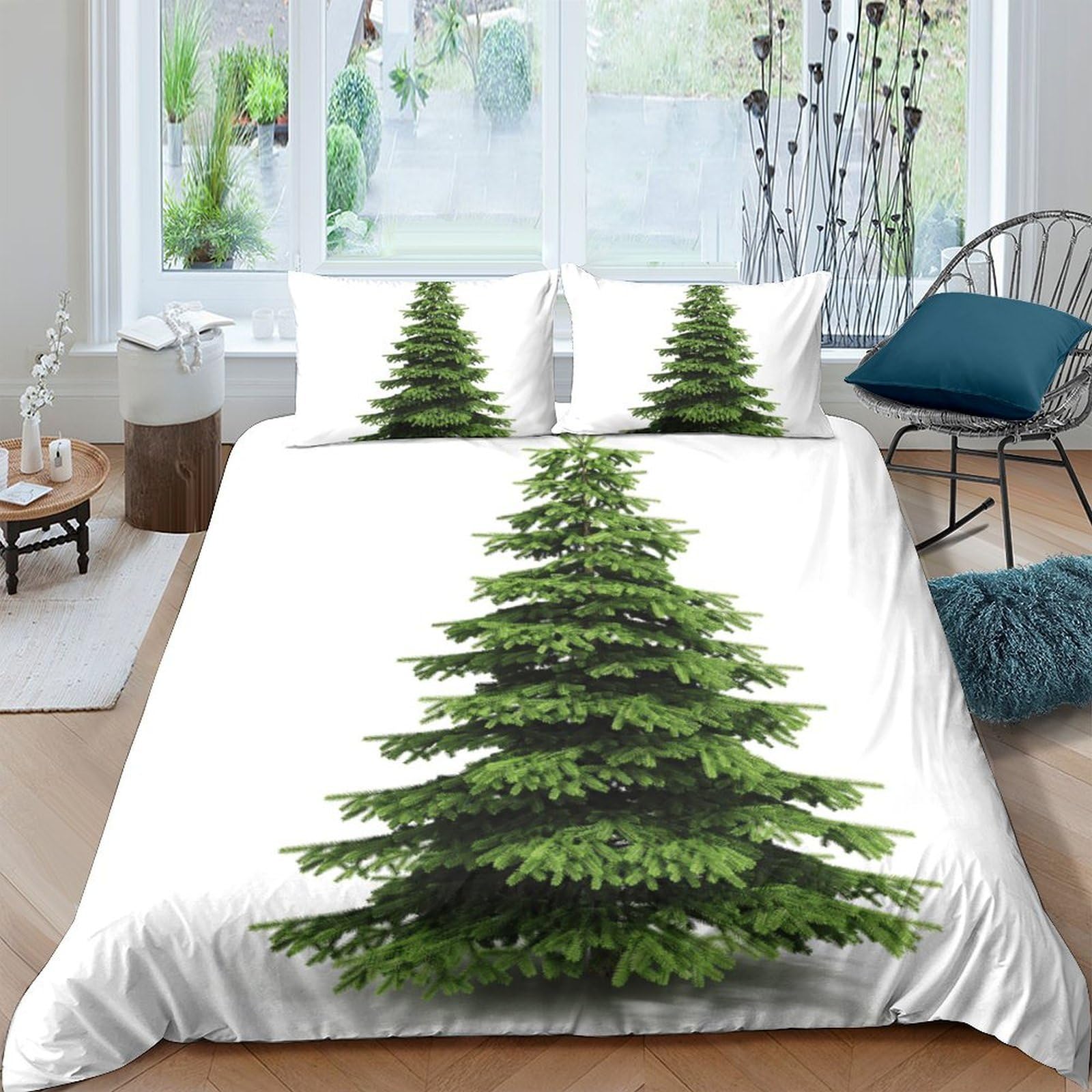 Ctjqhvkz Style-6 3D Printed Pine Forest Fitted Sheet Microfiber Soft Breathable Evergreen Tree Bed Cover For Bedroom Dorm Rental Decor Single（135X200cm）