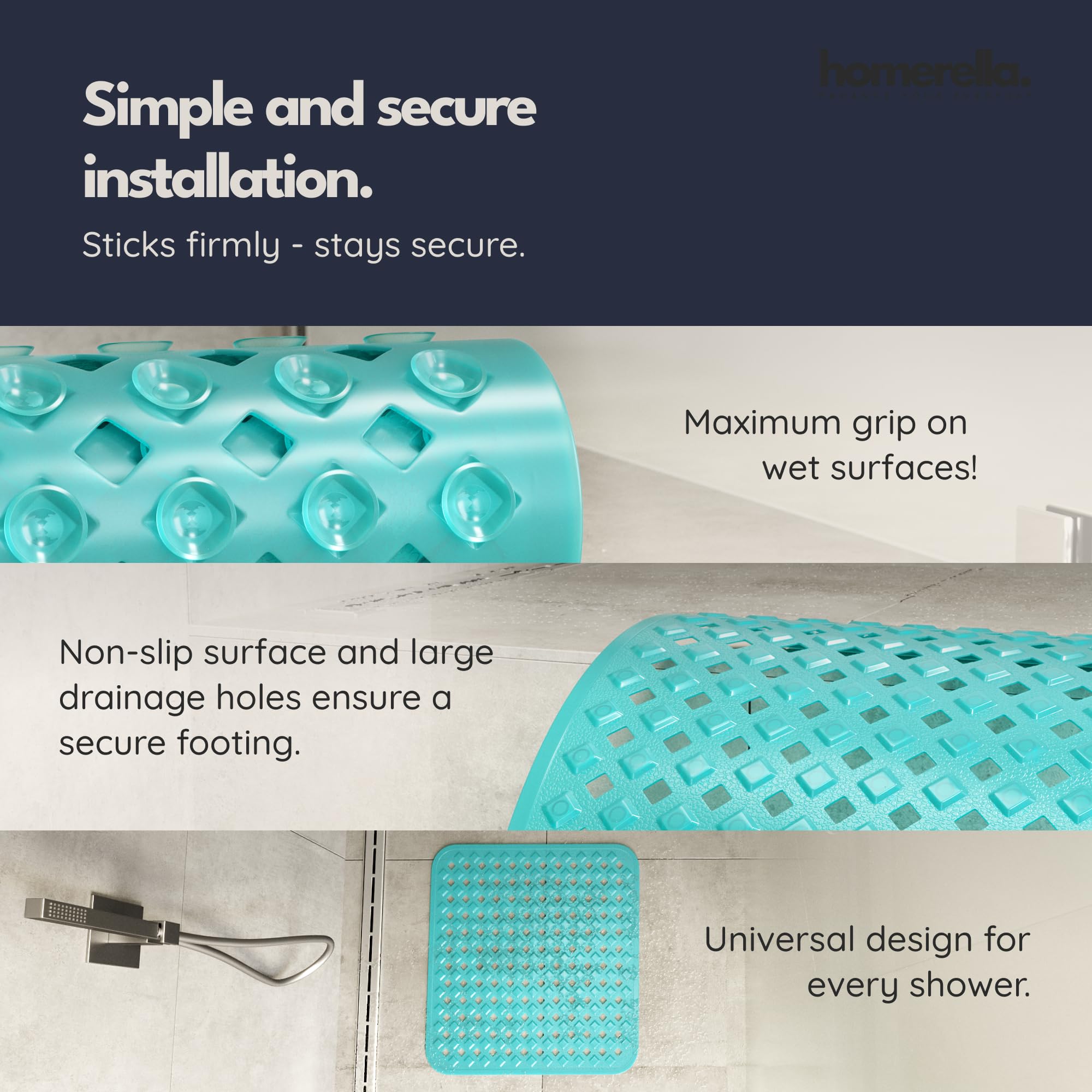 homerella® Shower Mat Non Slip Anti Mould 53 x 53 cm, INCL. Hooks for Drying Bath Mat Non Slip Anti Mould - Image 4