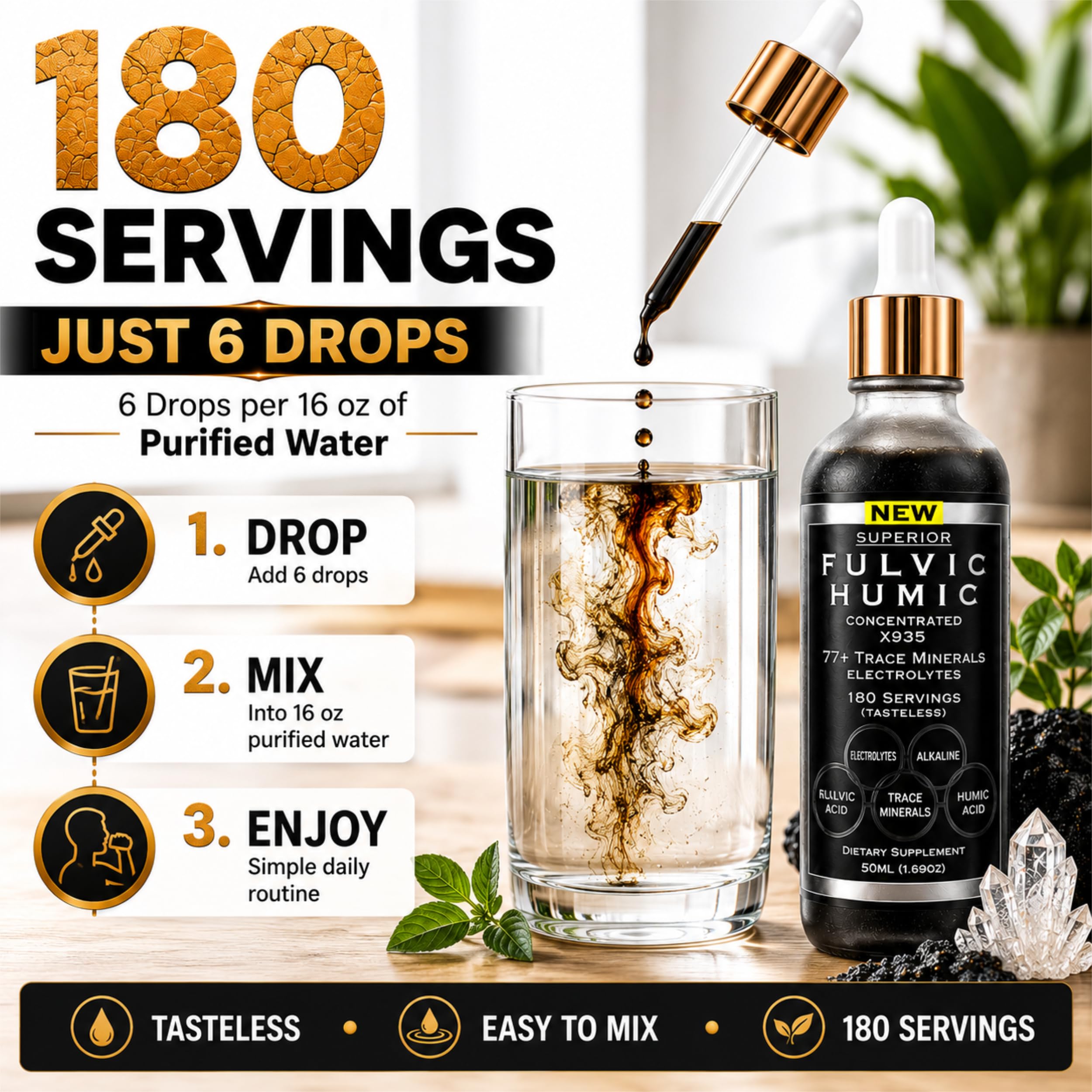 Fulvic Humic Mineral Blend Drops – 77+ Trace Minerals & Electrolytes — Amazon image 3