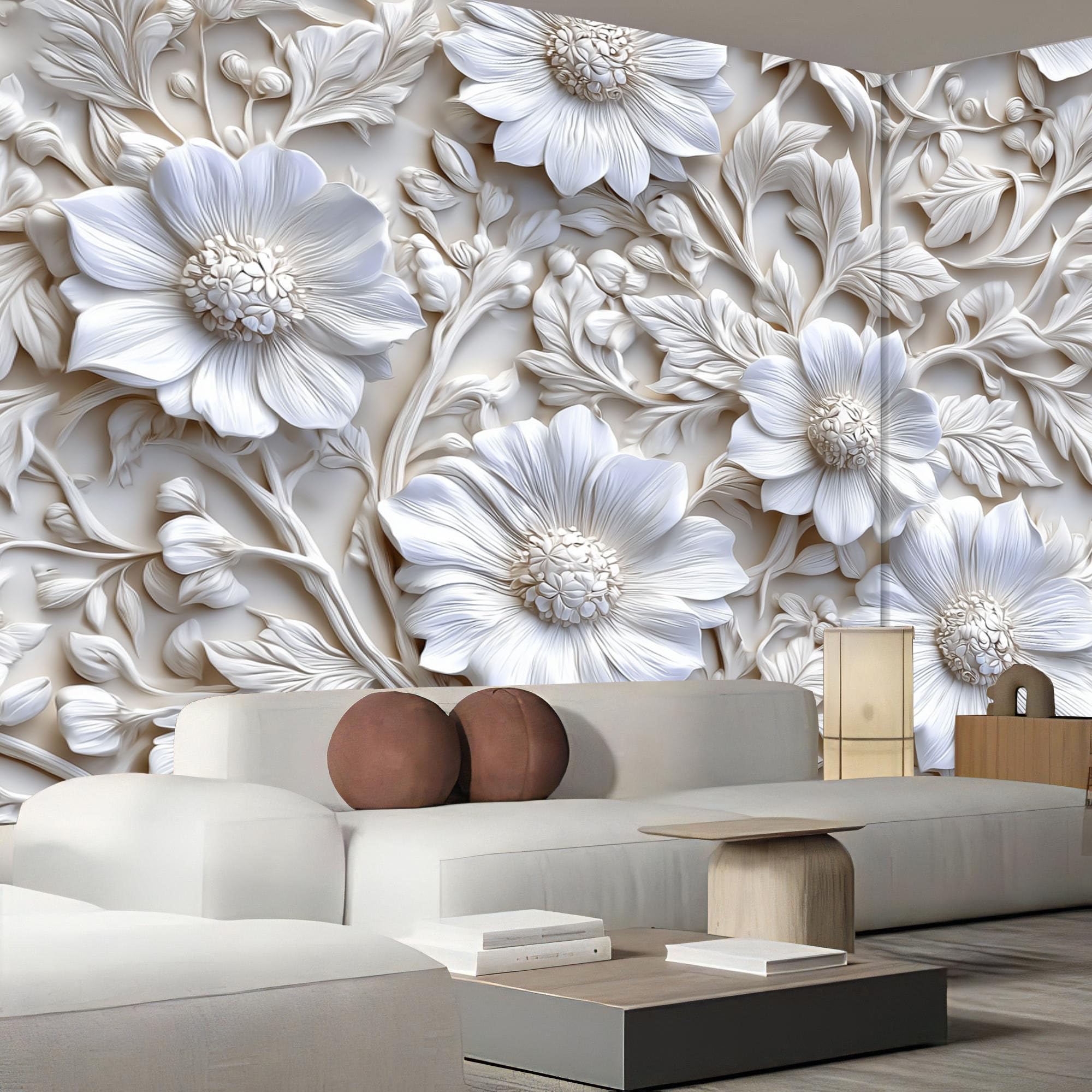 Fototapete Blumen Blätter 400×280cm(W×H) Fototapeten Vlies Tapeten Moderne Blumen Pflanzen Vliestapete Wandtapete Wohnzimmer Schlafzimmer