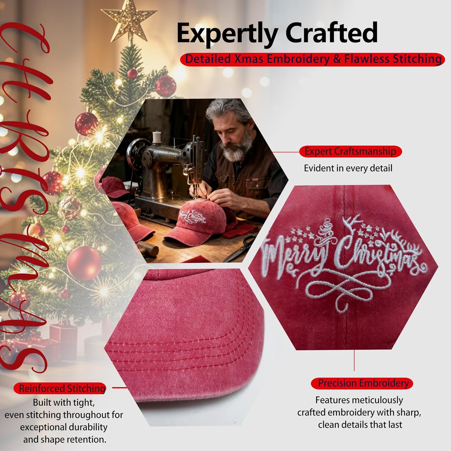 Christmas Baseball Cap Xmas Hat for Men Women, Funny Embroidered Cotton Adjustable Santa Hat - Image 4