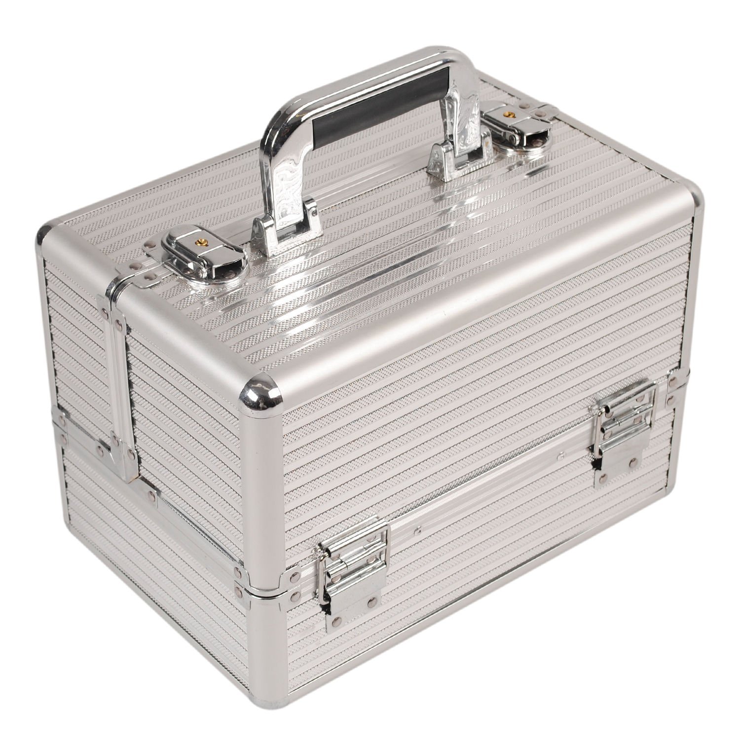 Schminkkoffer Silber Kosmetikkoffer Alu Werkzeugkoffer Nagel Koffer Beauty Case Make up Organizer