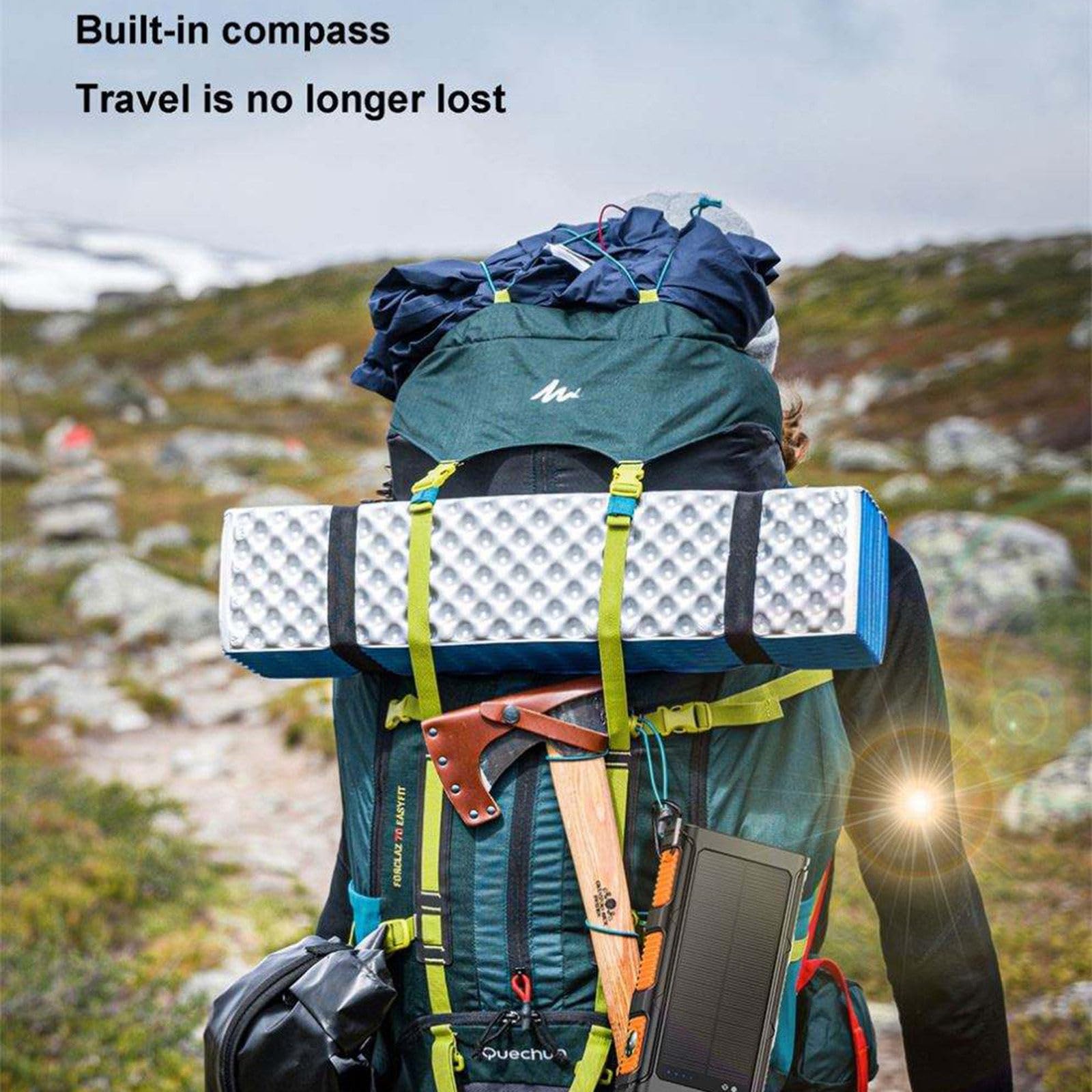 RIDAEX Batterie Externe Solaire alimentée à la Main, 30000Mah, Filaire, pour Camping en Plein air, Pd20W, Charge Rapide, livrée avec Trois câbles de Charge,Blue-10000mAh